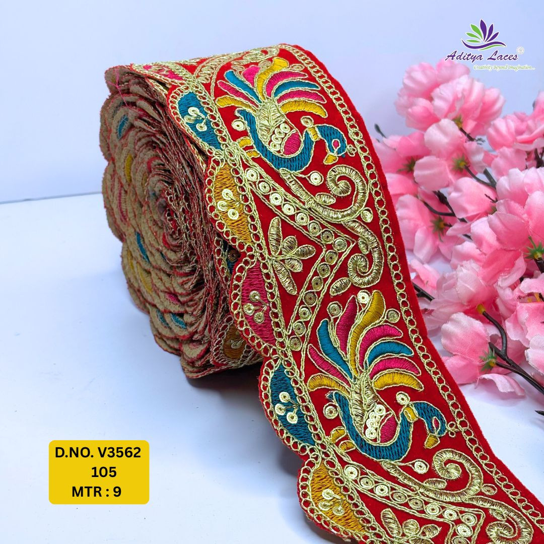 Classic Velvet Lace Border Trim for Saree Lehenga Bridal Wear