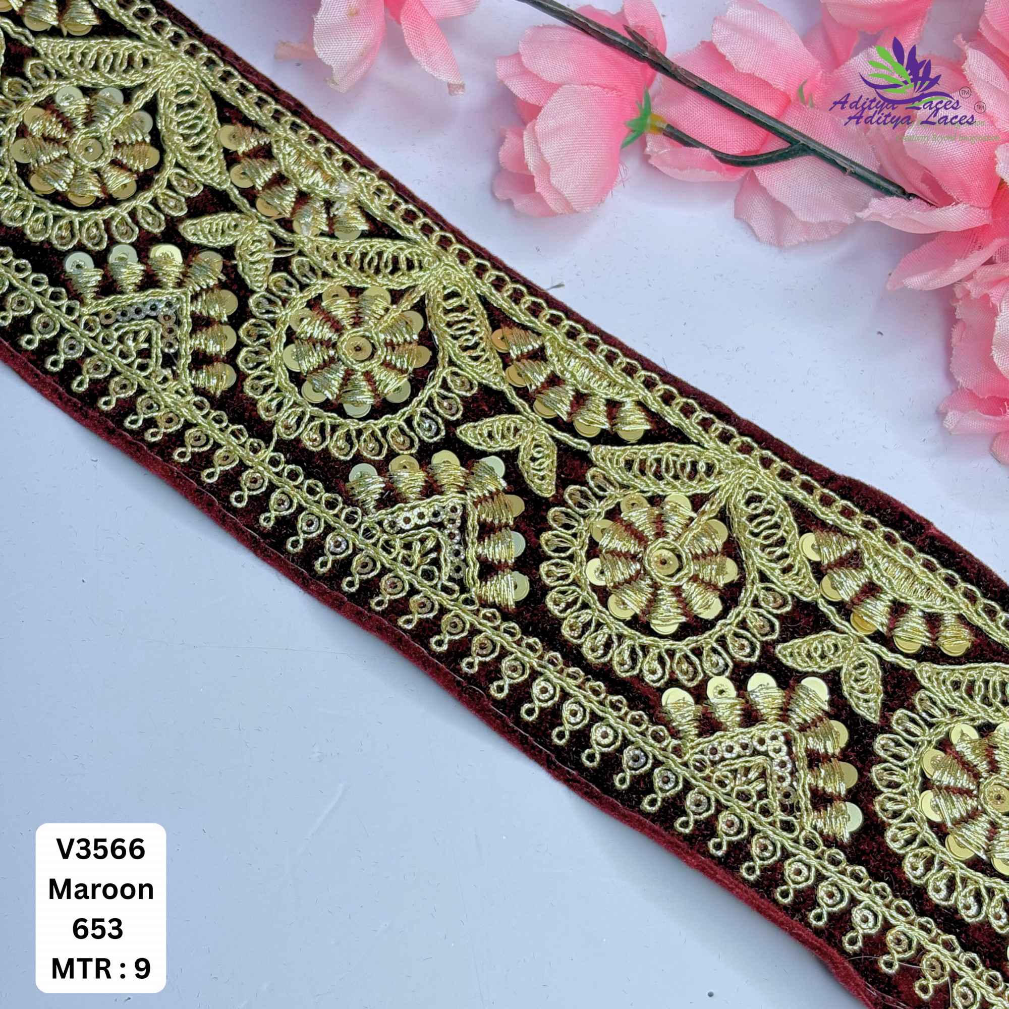 Stylish Velvet Lace Border Trim for Saree Lehenga Bridal Wear