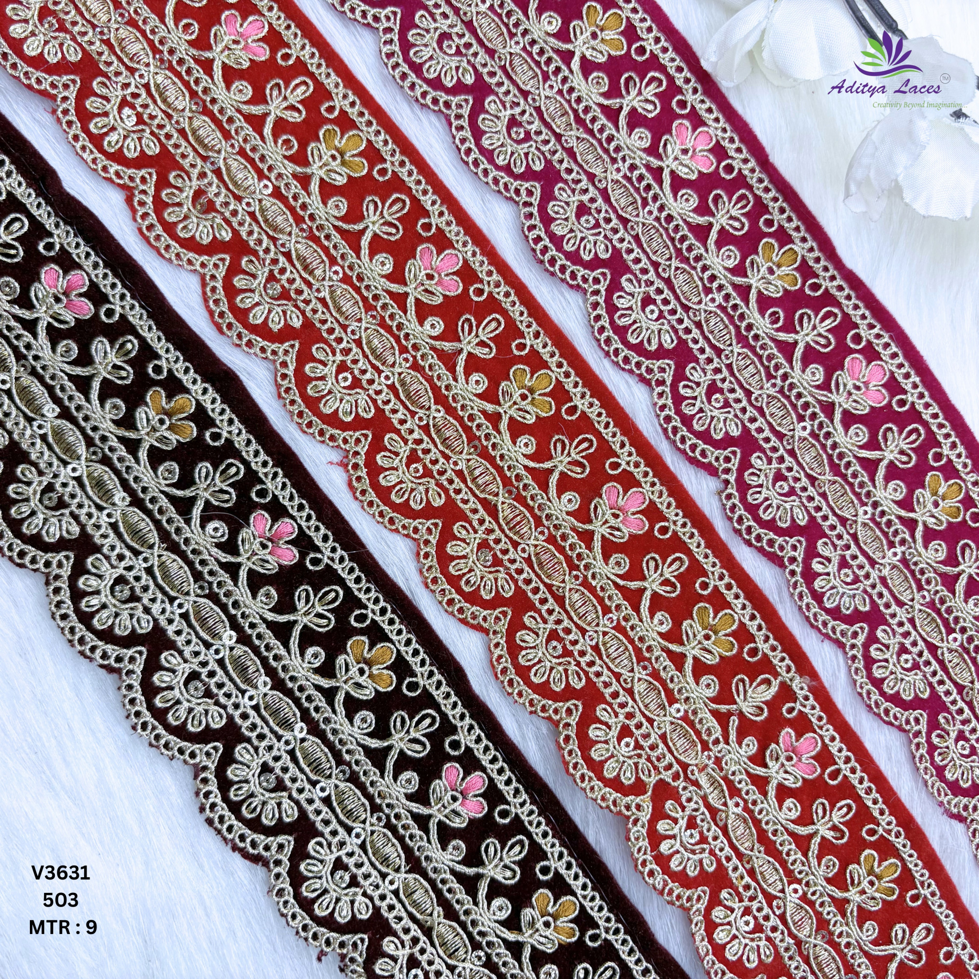 Decorative Velvet Lace Border Trim for Saree Lehenga Bridal Wear