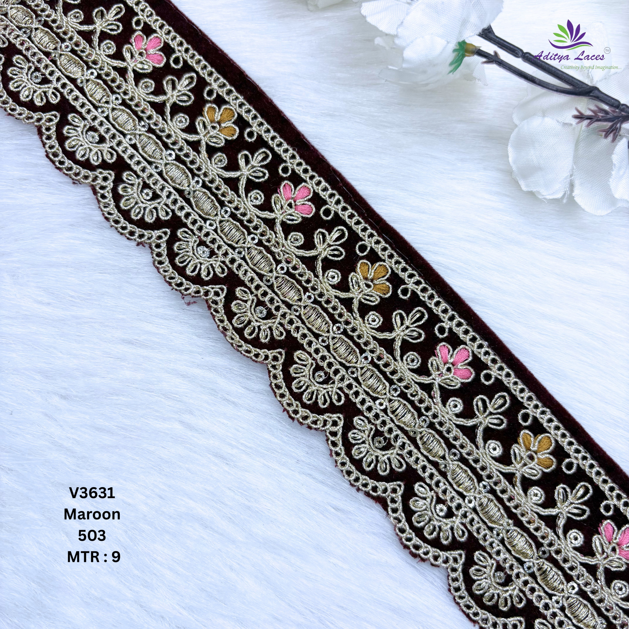 Decorative Velvet Lace Border Trim for Saree Lehenga Bridal Wear