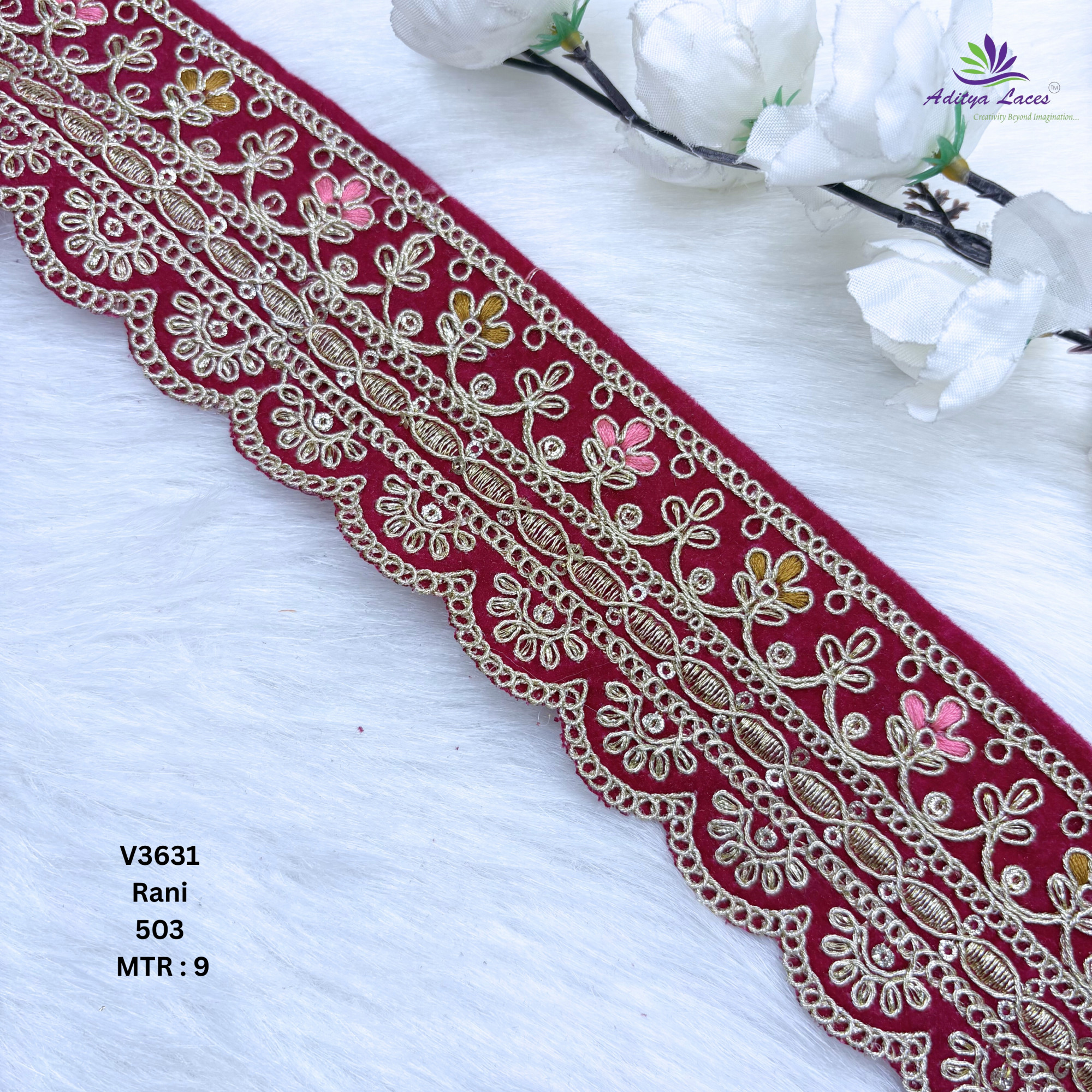Decorative Velvet Lace Border Trim for Saree Lehenga Bridal Wear