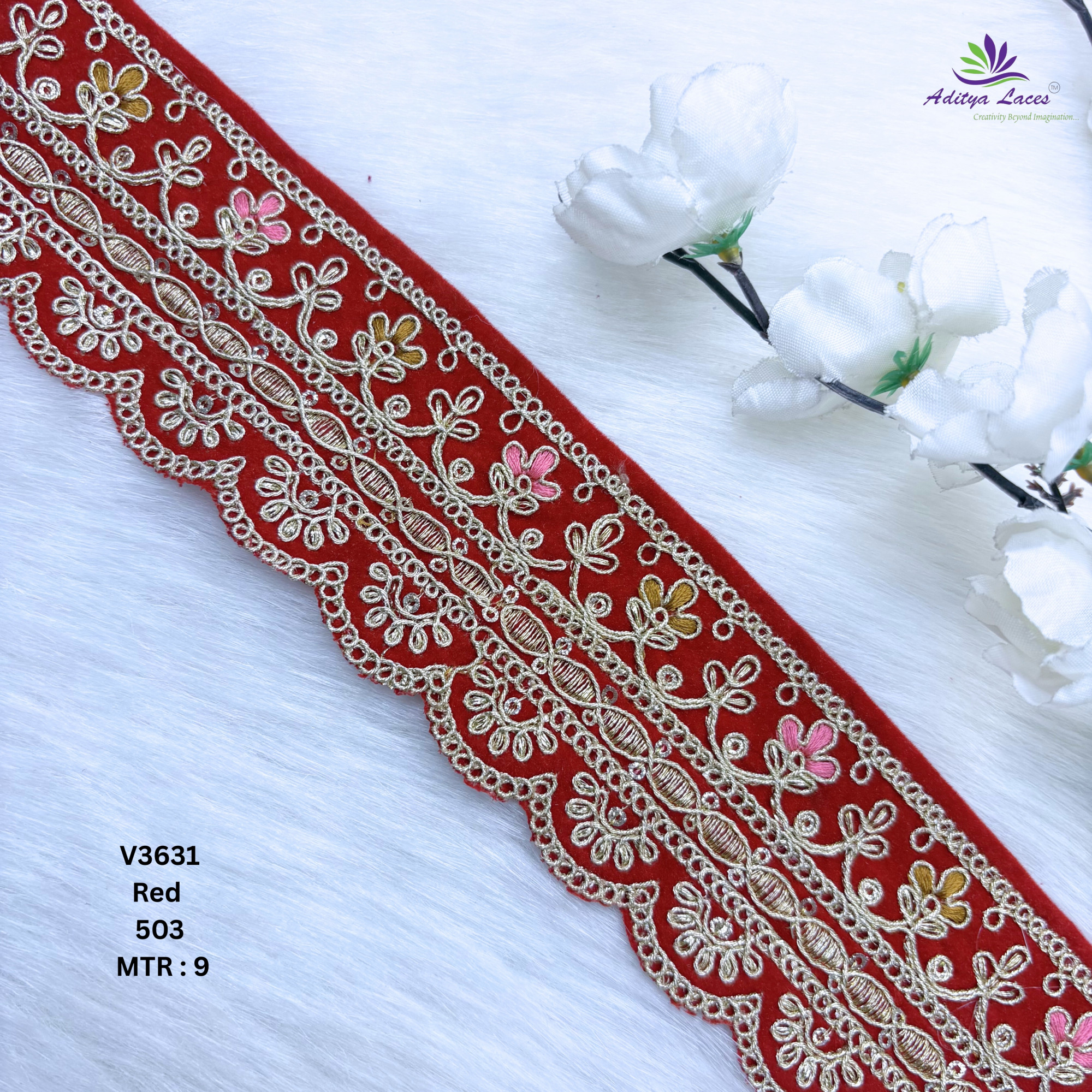 Decorative Velvet Lace Border Trim for Saree Lehenga Bridal Wear