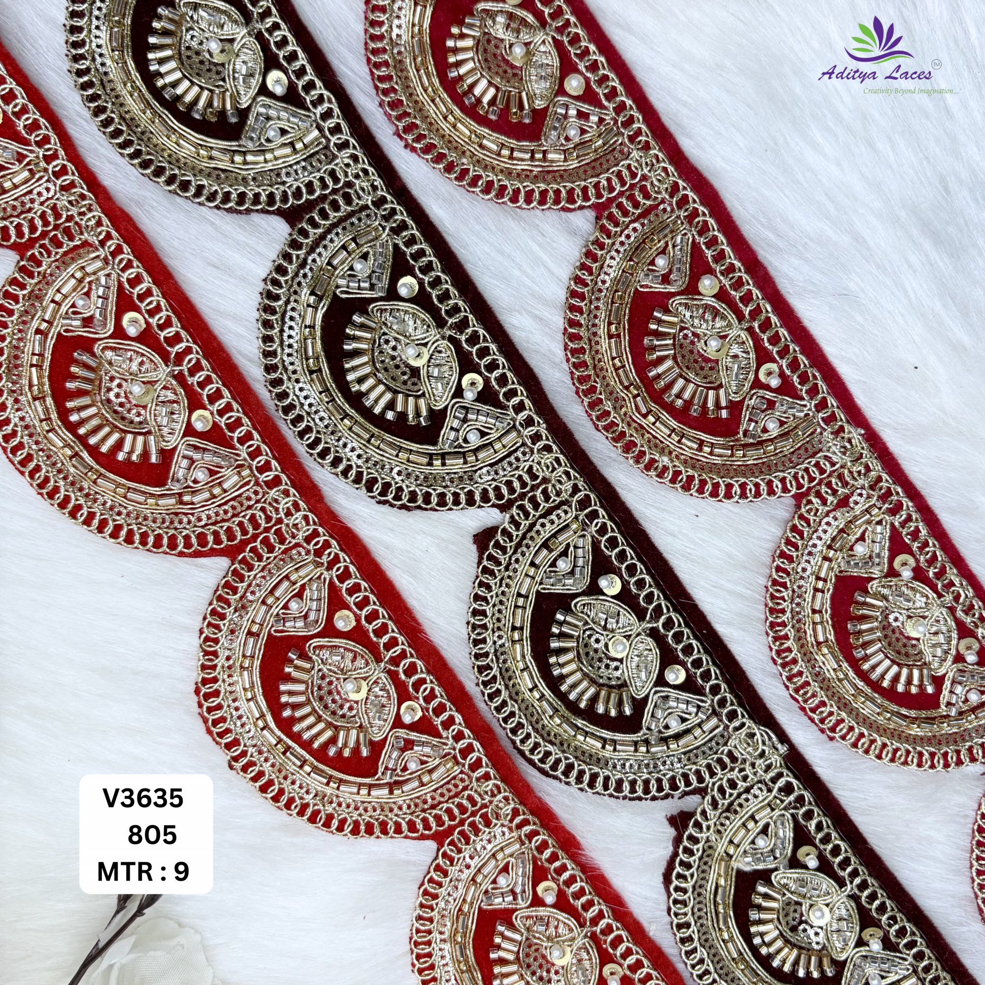 Velvet Paisley Embroidery Lace Trim Designer Saree Border Bridal Beads Lace Decorative Fashion Trim Wholesale Supplier