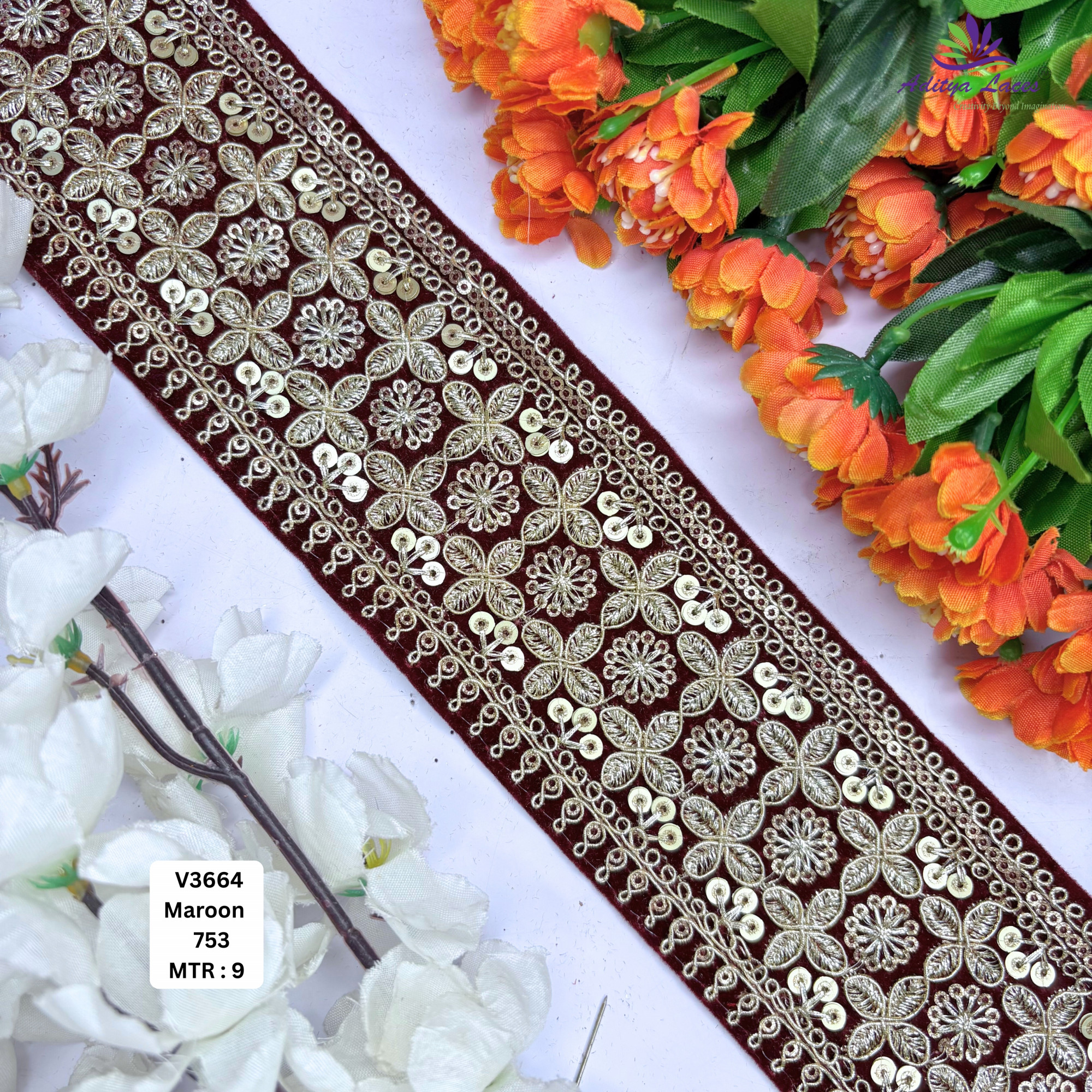 Velvet Multicolor Embroidery Lace Trim Designer Saree Border Bridal Beads Lace Decorative Fashion Trim