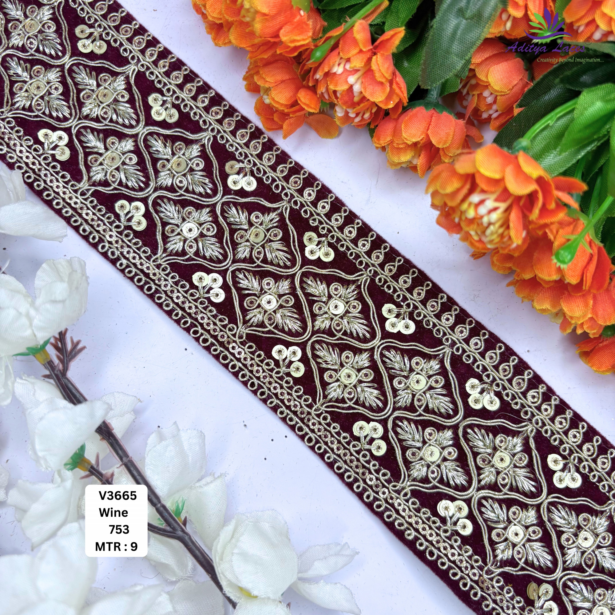 Decorative Velvet Lace Border Trim for Saree Lehenga Bridal Wear