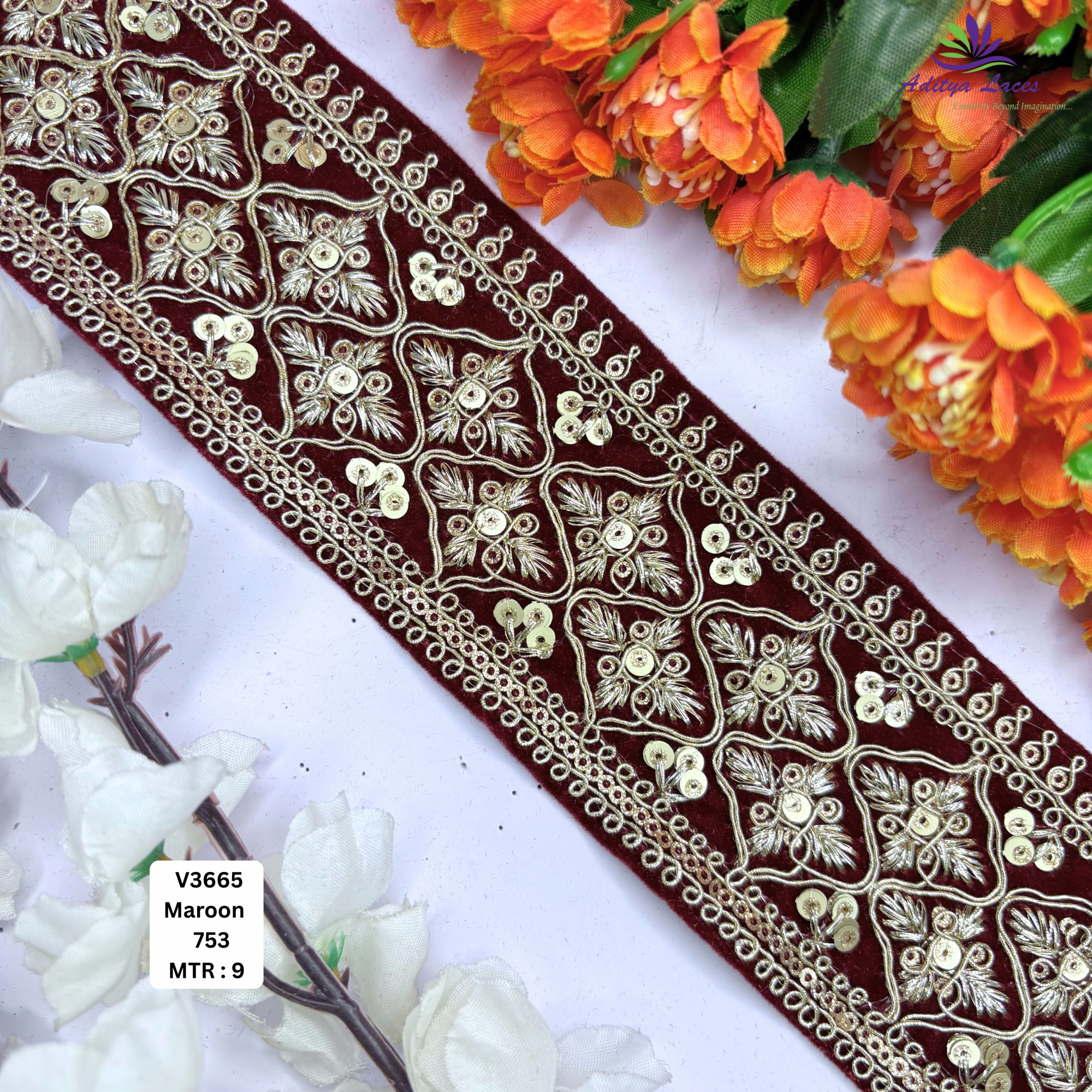 Decorative Velvet Lace Border Trim for Saree Lehenga Bridal Wear