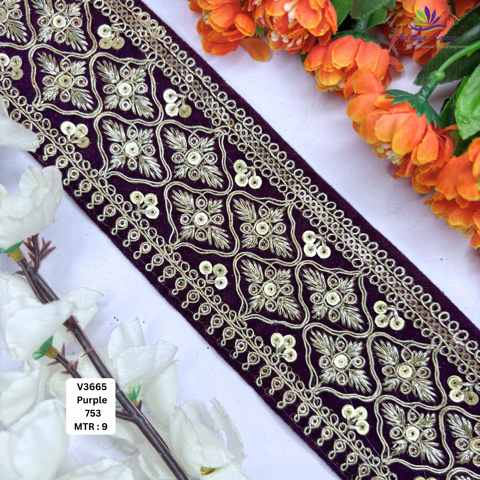 Decorative Velvet Lace Border Trim for Saree Lehenga Bridal Wear