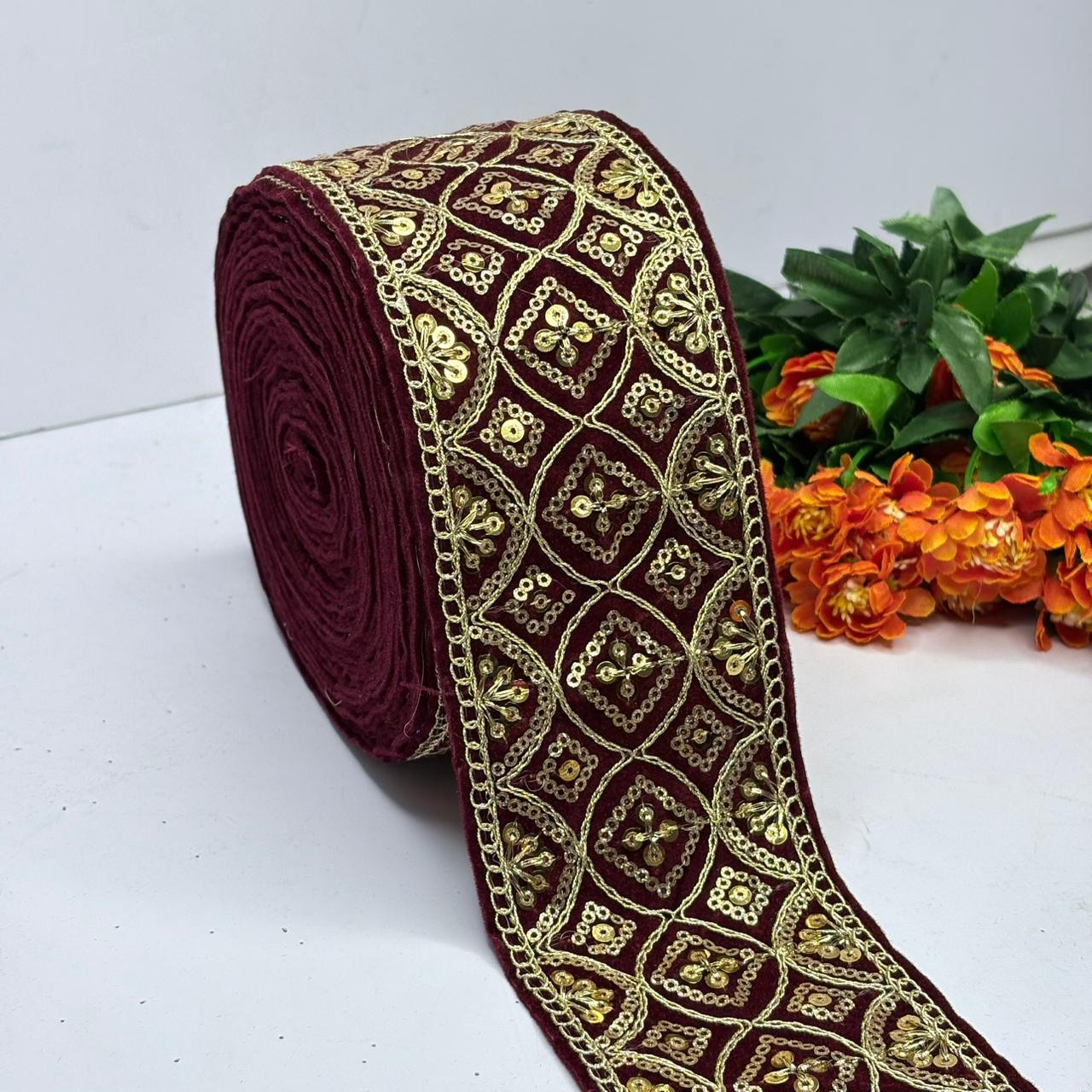 Premium Velvet Lace Border Trim for Saree Lehenga Bridal Wear
