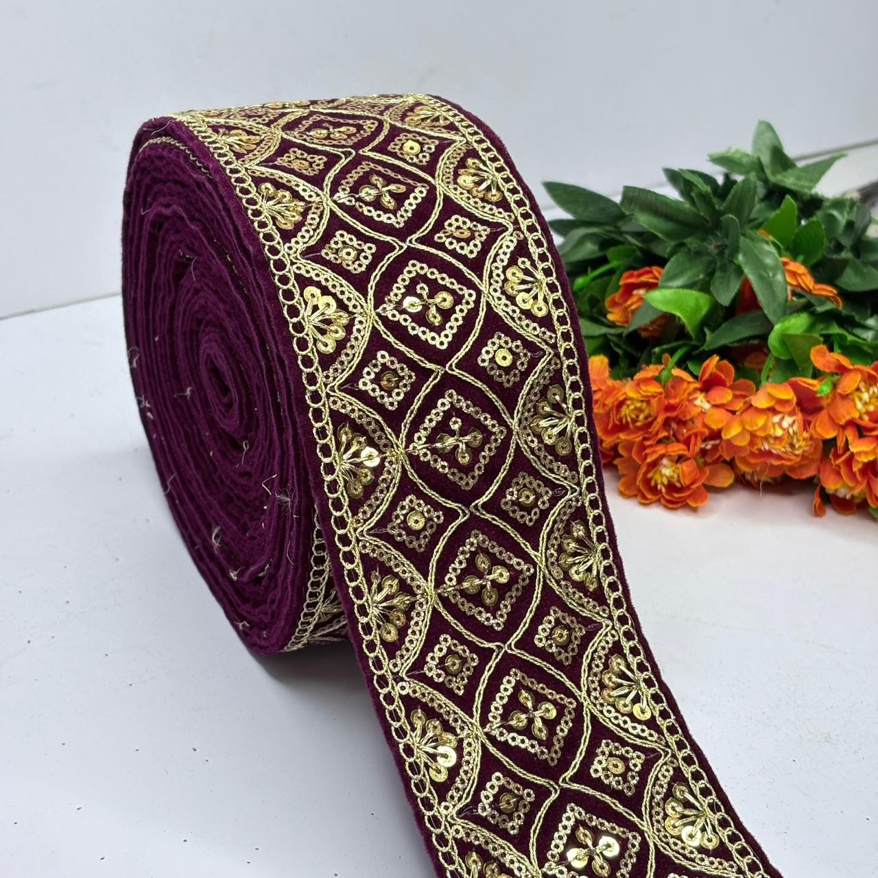 Premium Velvet Lace Border Trim for Saree Lehenga Bridal Wear