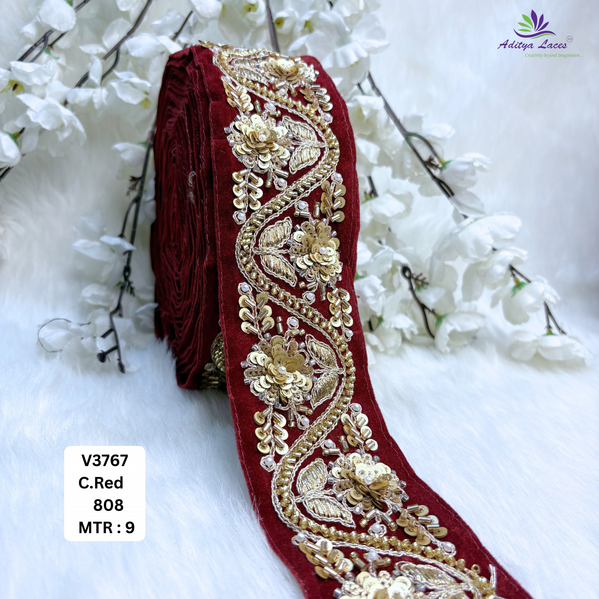 Ethnic Velvet Lace Border Trim for Saree Lehenga Bridal Wear