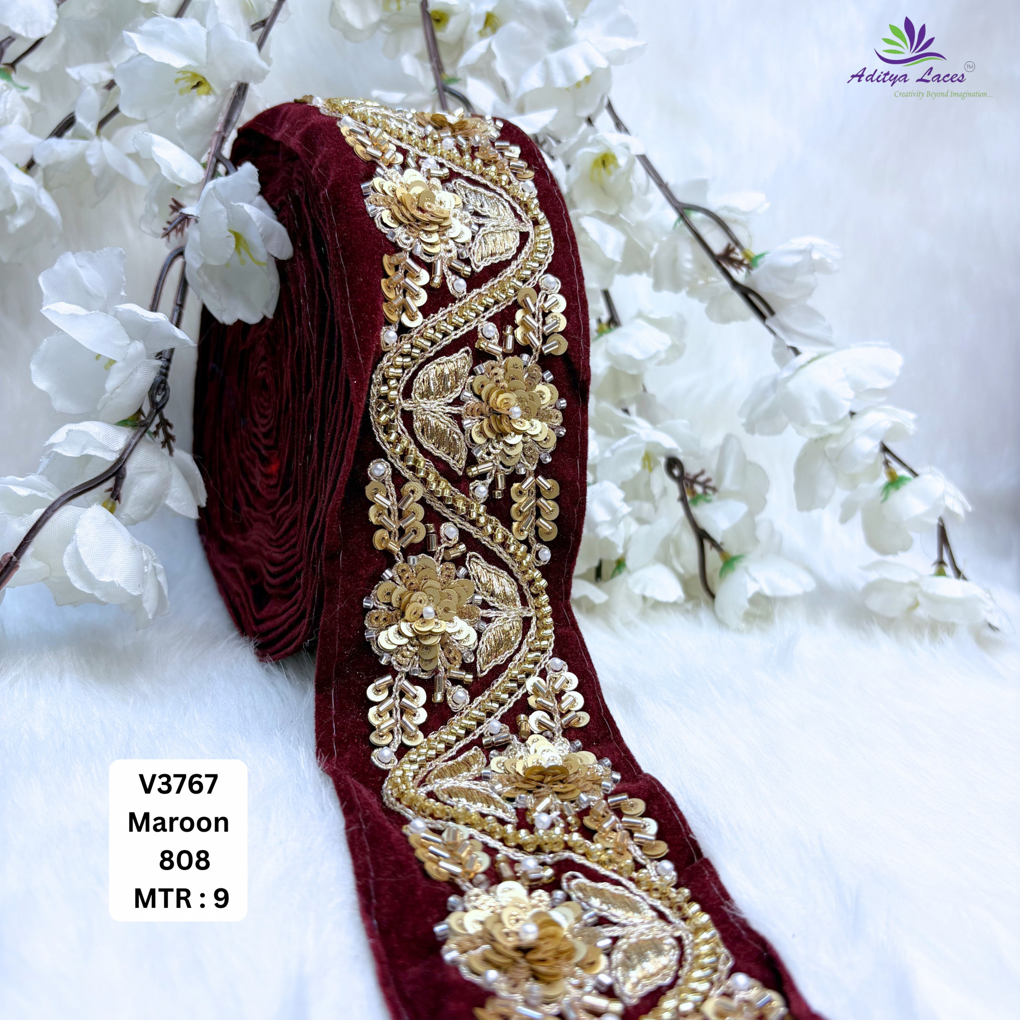 Ethnic Velvet Lace Border Trim for Saree Lehenga Bridal Wear