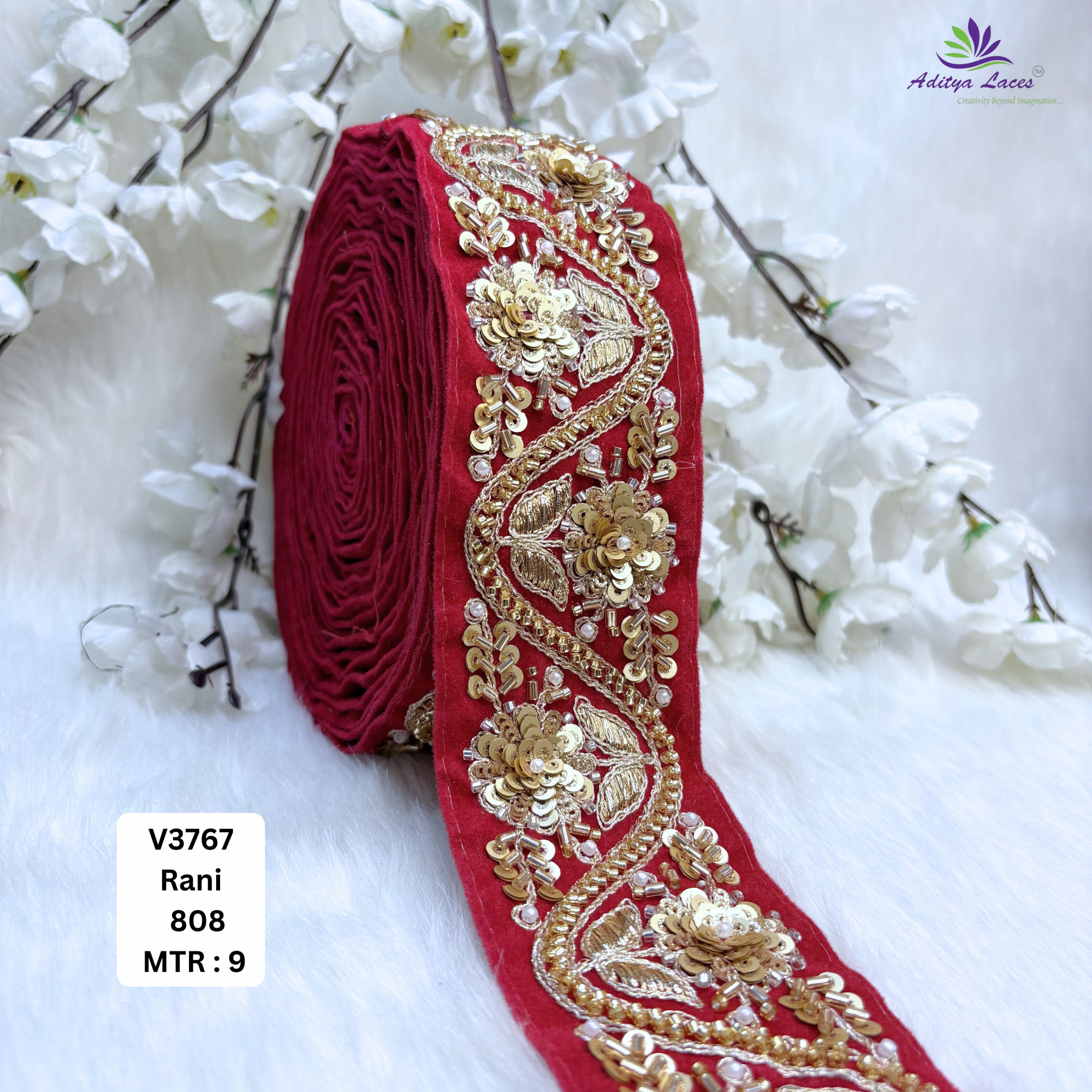 Ethnic Velvet Lace Border Trim for Saree Lehenga Bridal Wear