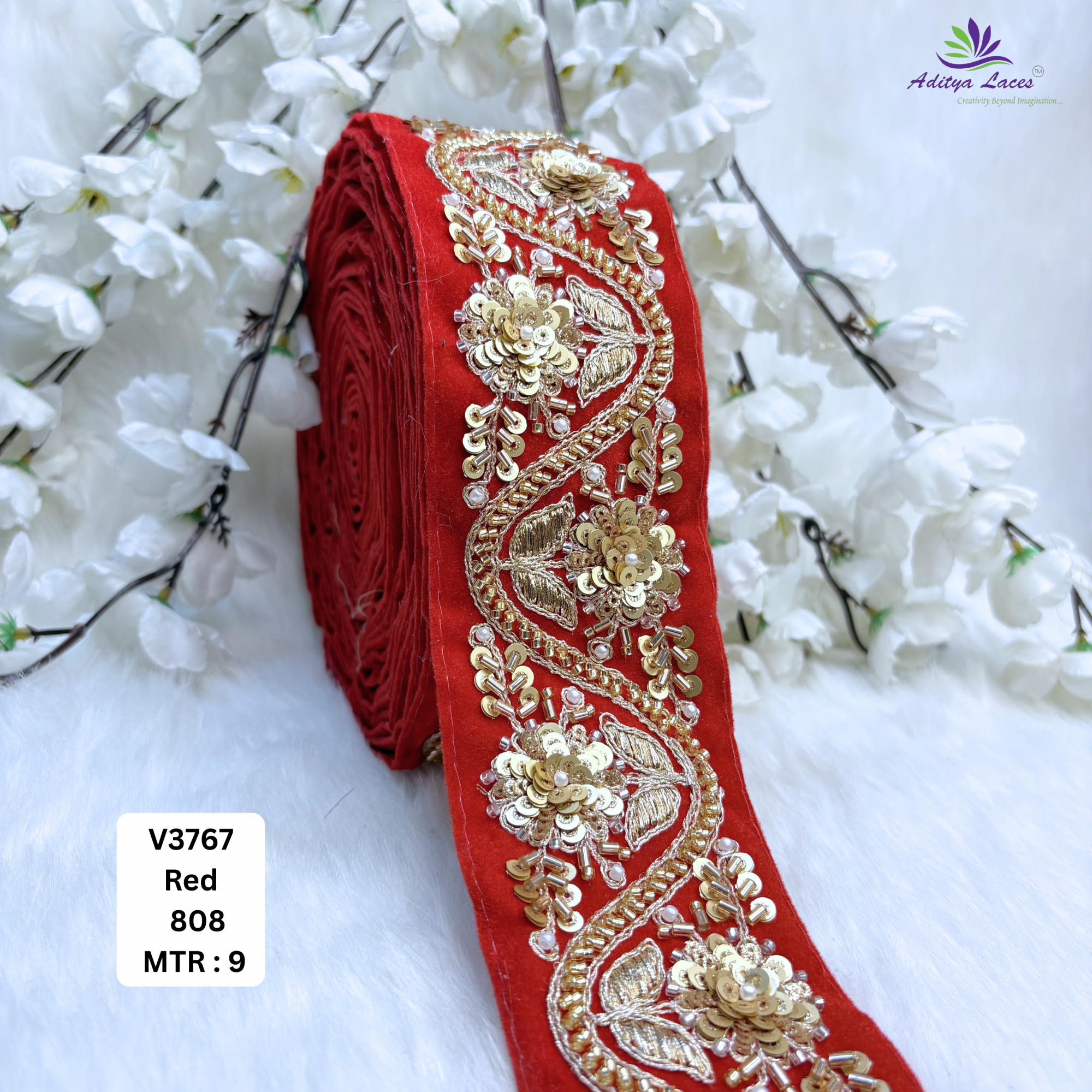 Ethnic Velvet Lace Border Trim for Saree Lehenga Bridal Wear
