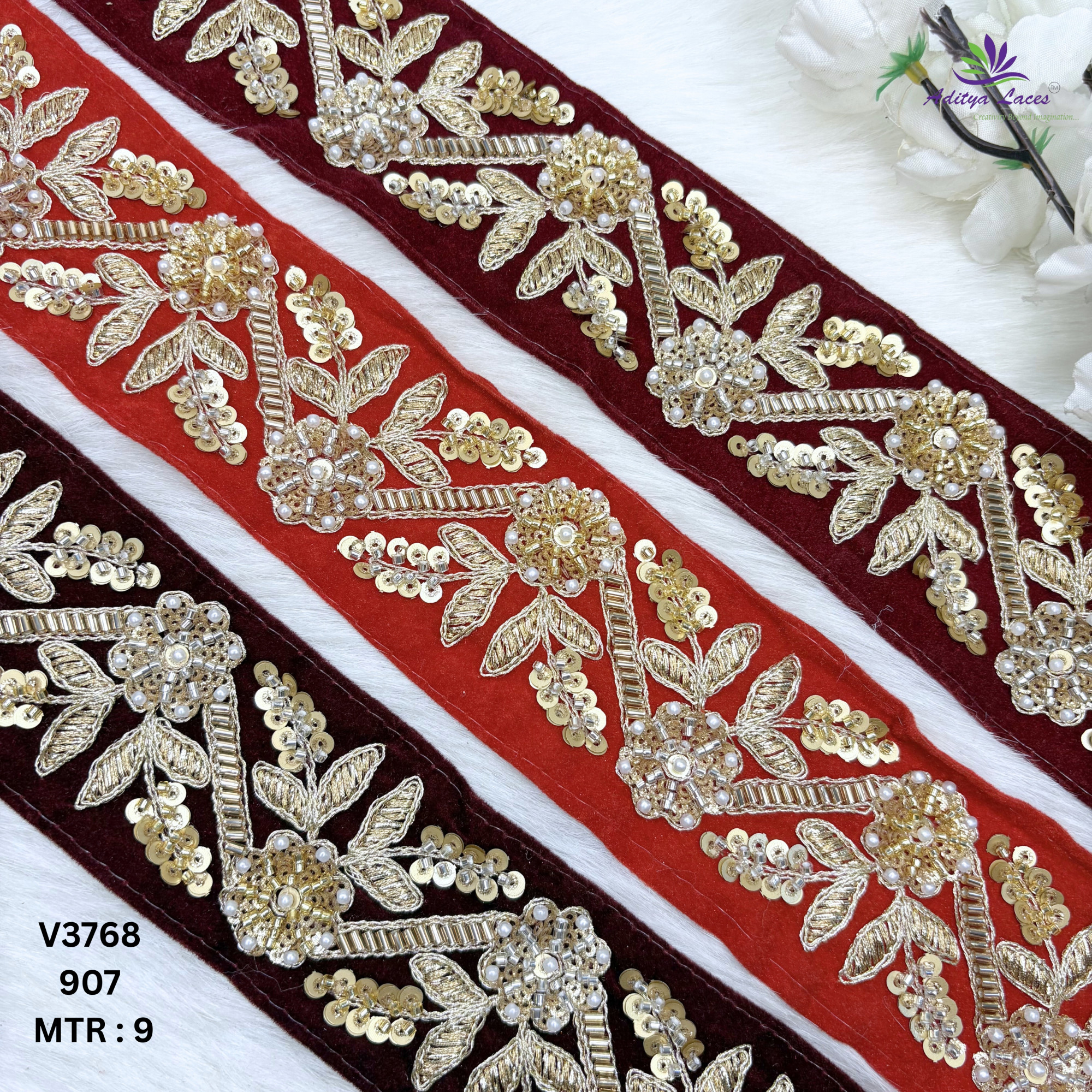 Classic Velvet Lace Border Trim for Saree Lehenga Bridal Wear