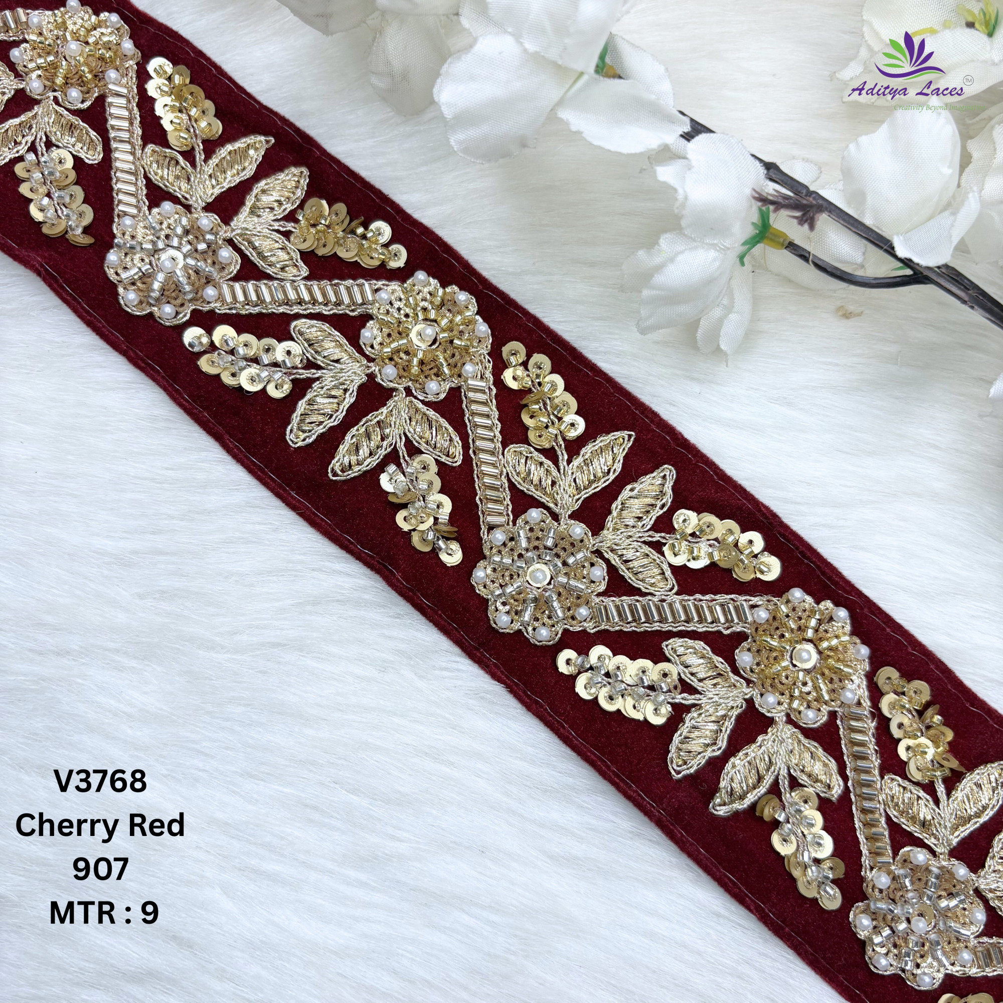 Classic Velvet Lace Border Trim for Saree Lehenga Bridal Wear