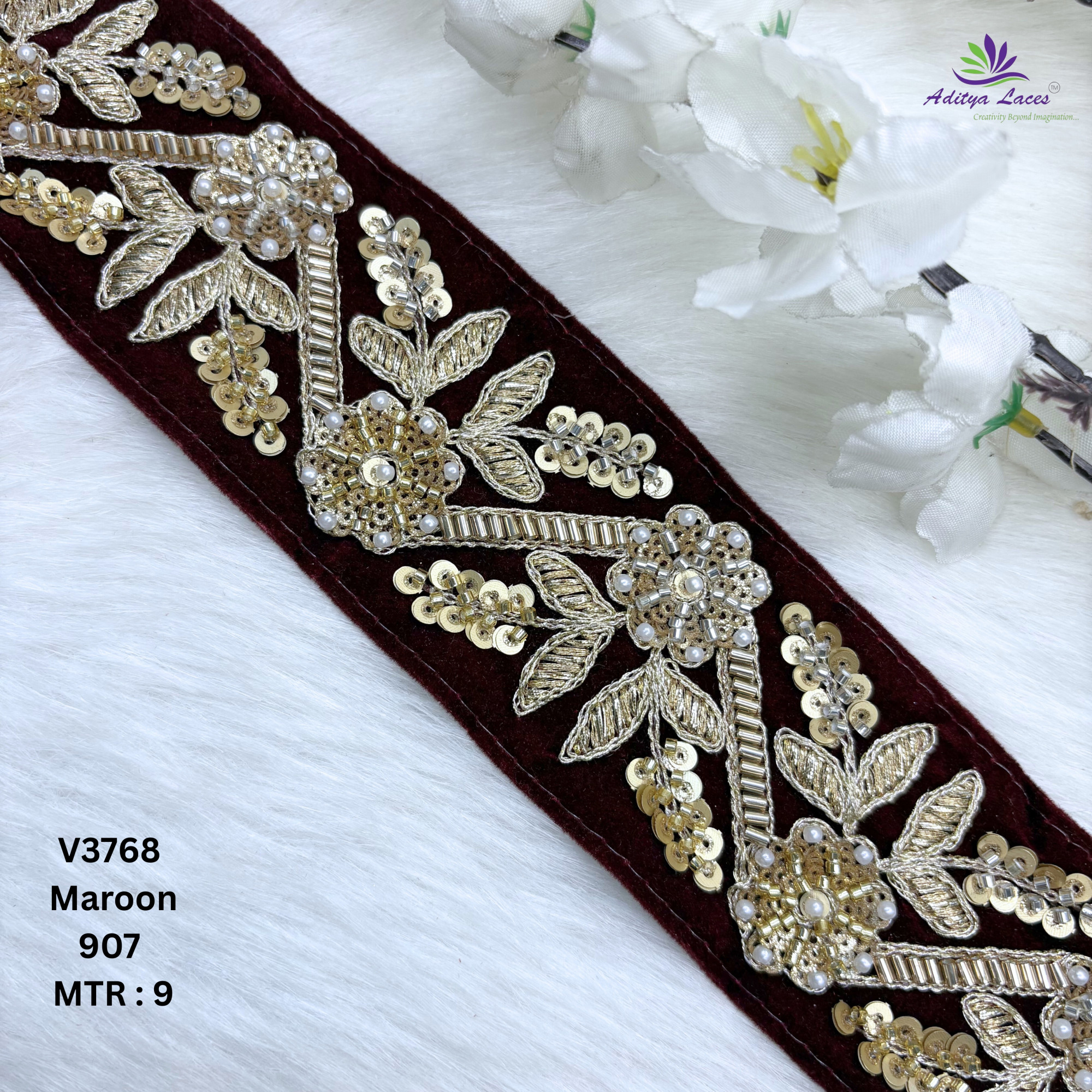 Classic Velvet Lace Border Trim for Saree Lehenga Bridal Wear