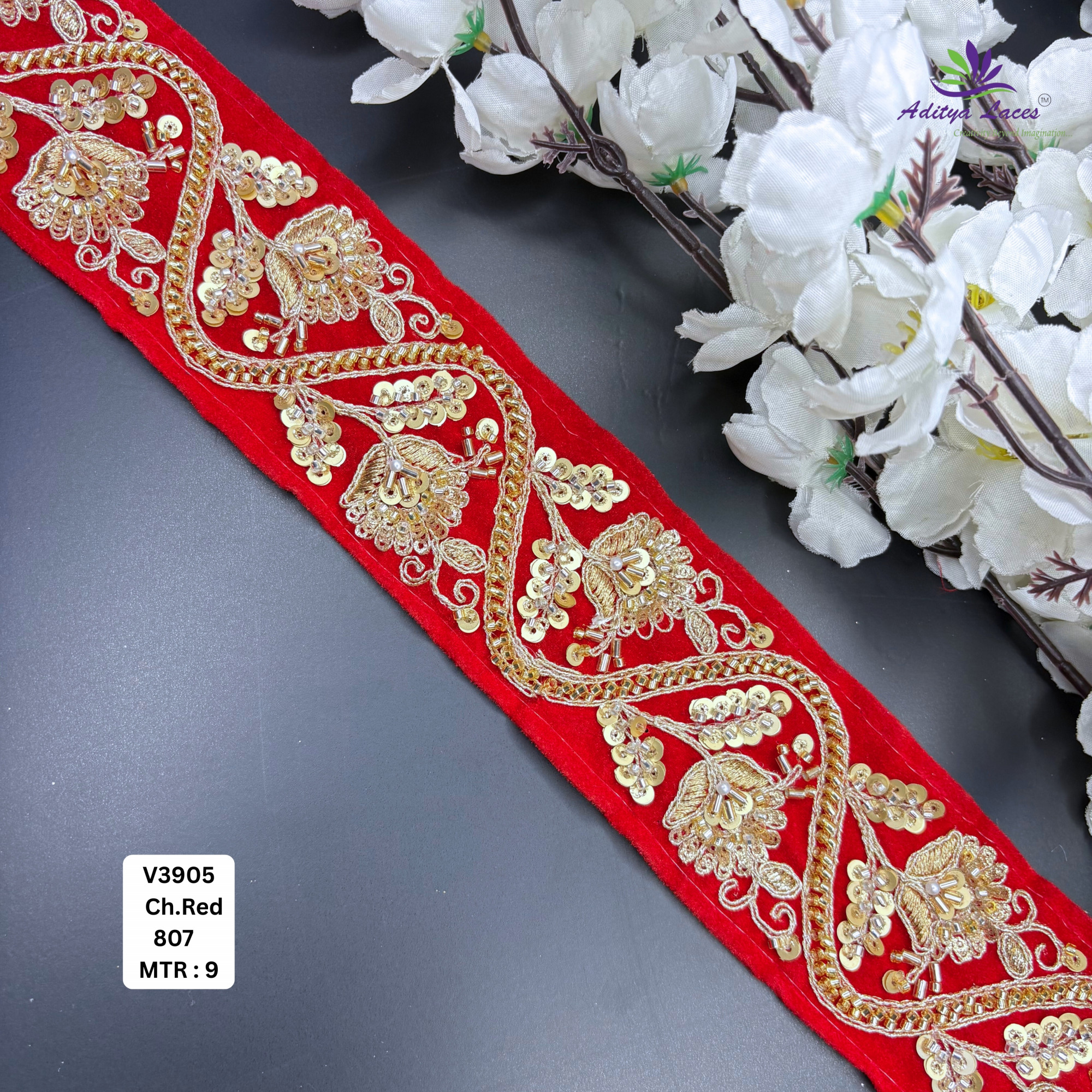 Designer Velvet Lace Border Trim for Saree Lehenga Bridal Wear
