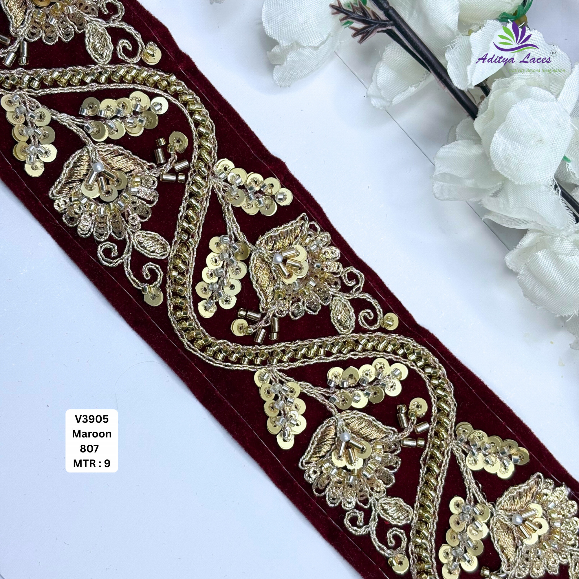 Designer Velvet Lace Border Trim for Saree Lehenga Bridal Wear