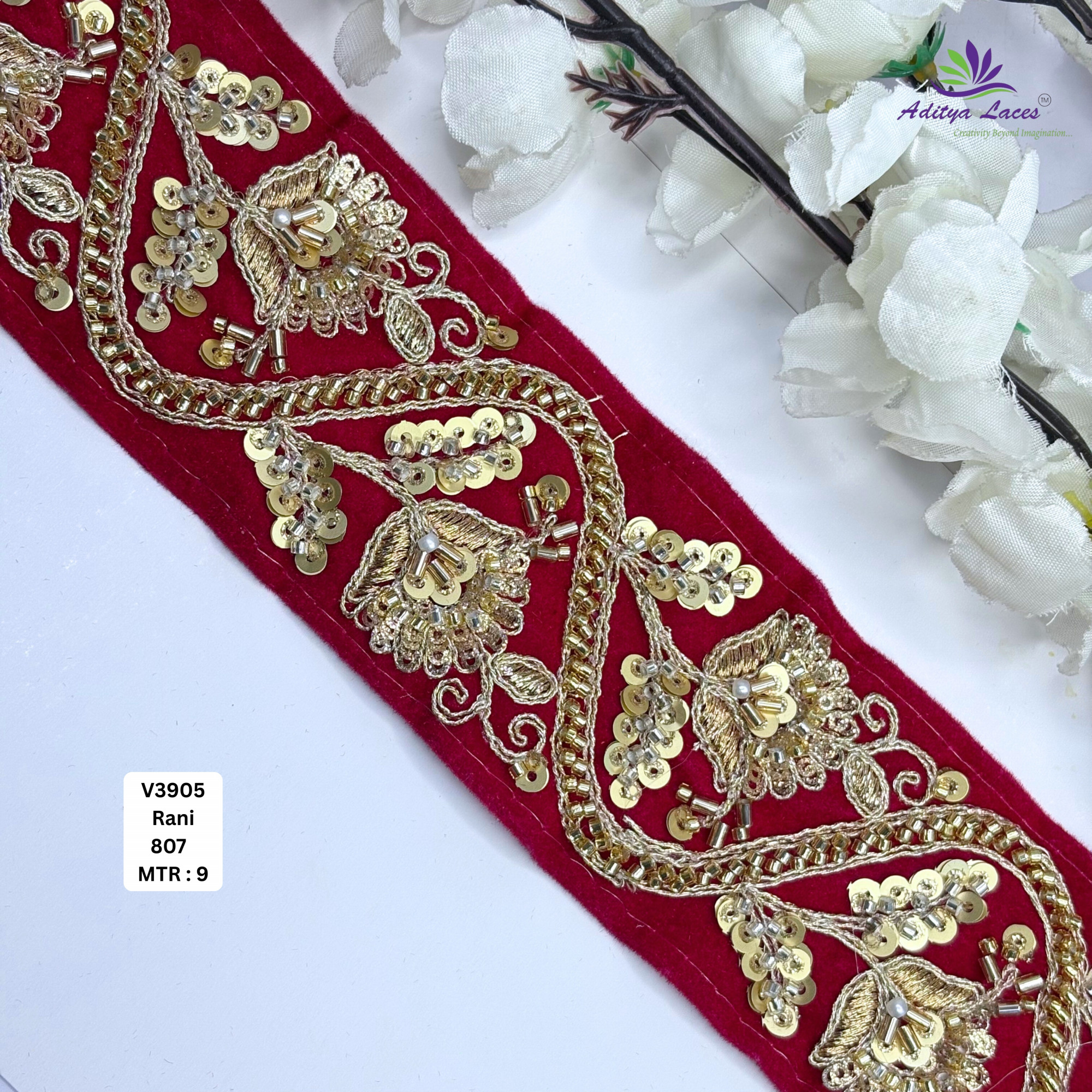Designer Velvet Lace Border Trim for Saree Lehenga Bridal Wear