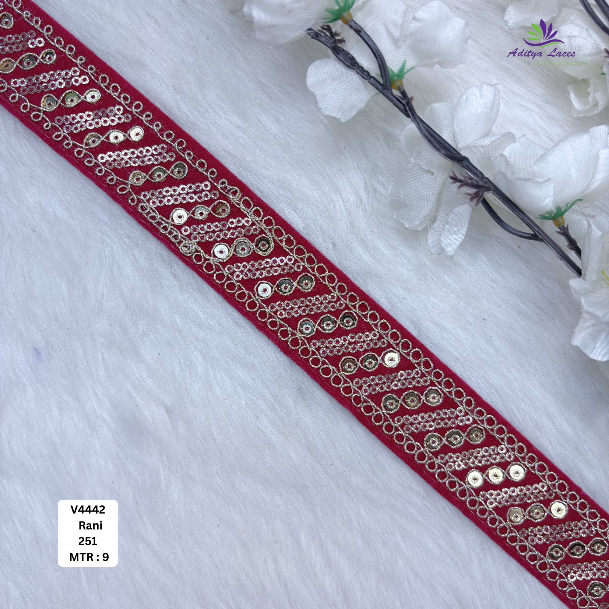 Velvet Sequin Embroidery Lace Trim Designer Saree Border Bridal Beads Lace Decorative Fashion Trim