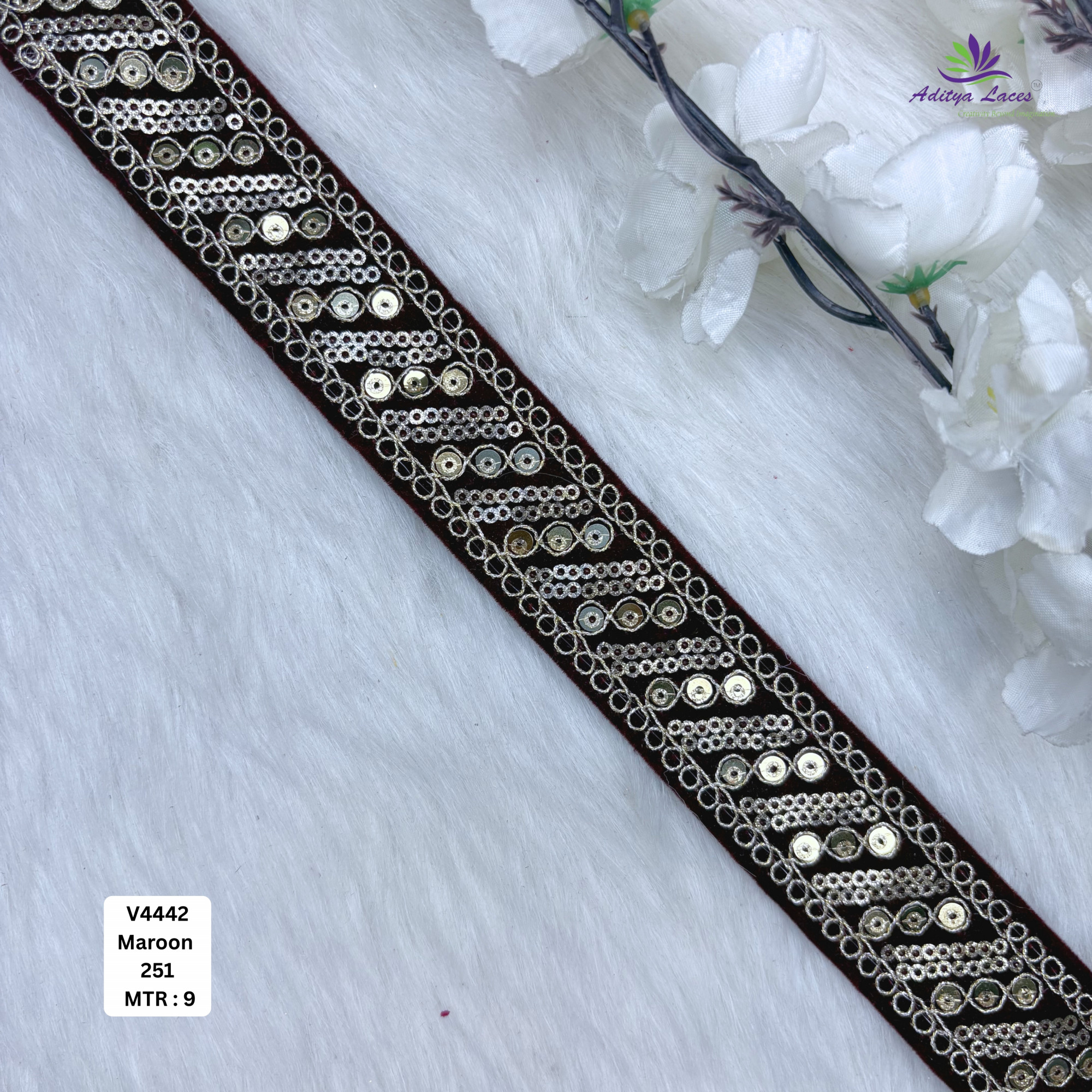 Velvet Sequin Embroidery Lace Trim Designer Saree Border Bridal Beads Lace Decorative Fashion Trim
