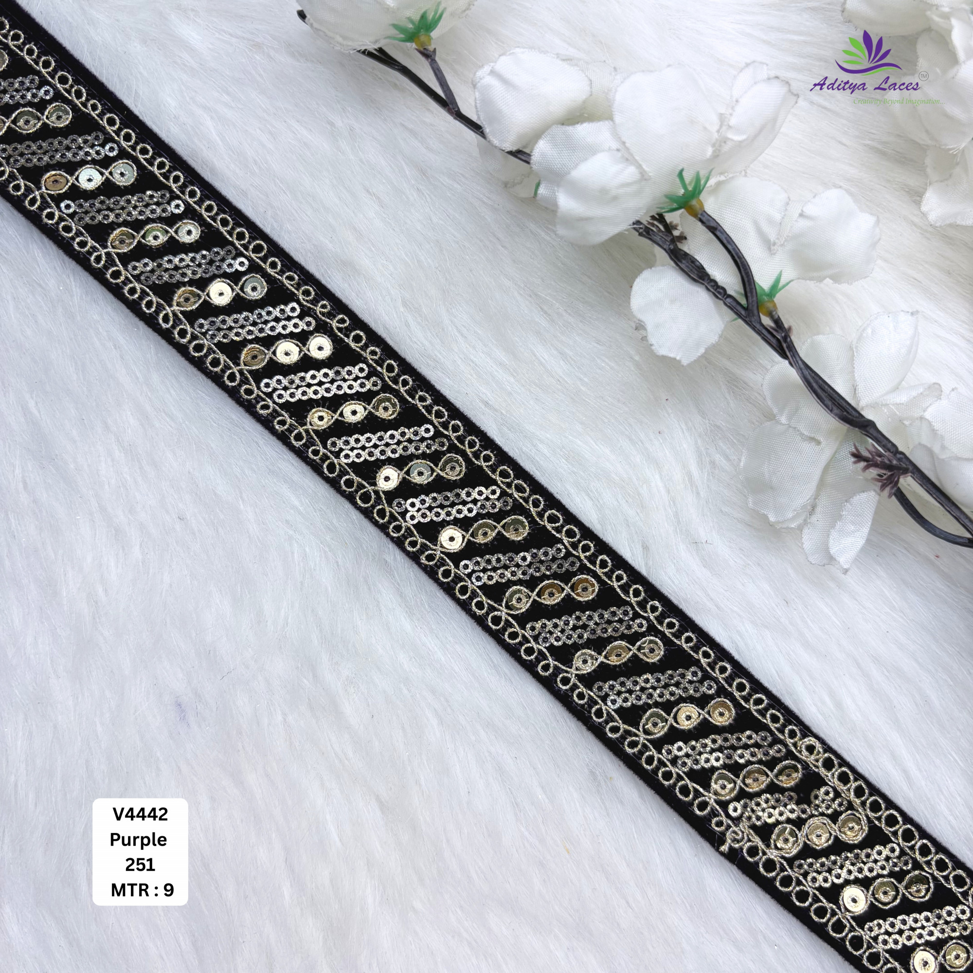 Velvet Sequin Embroidery Lace Trim Designer Saree Border Bridal Beads Lace Decorative Fashion Trim