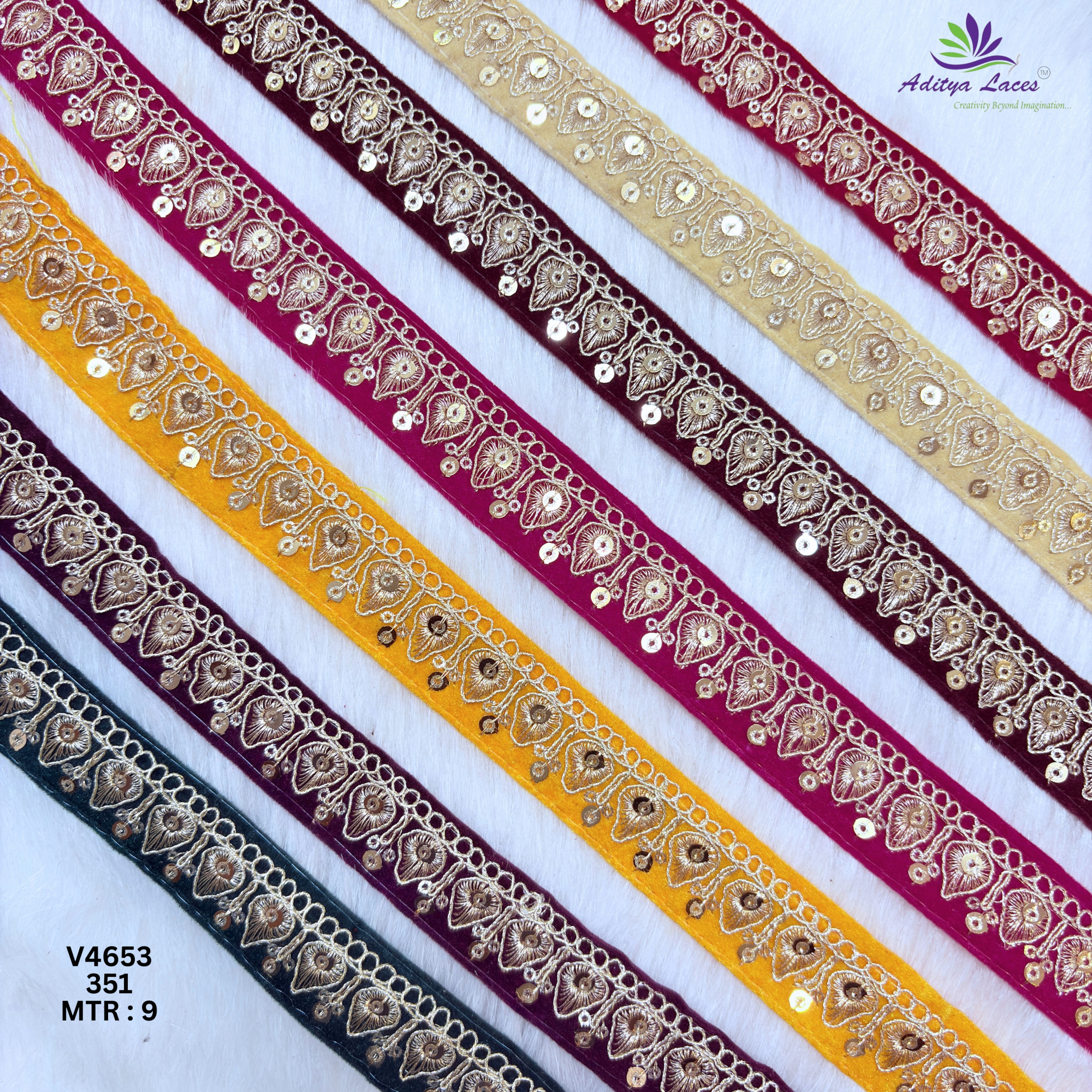 Designer Multicolor Velvet Heart Paisley Sequin Lace Border for Sarees Dupattas Bridal Wear Ethnic Fashion Trim