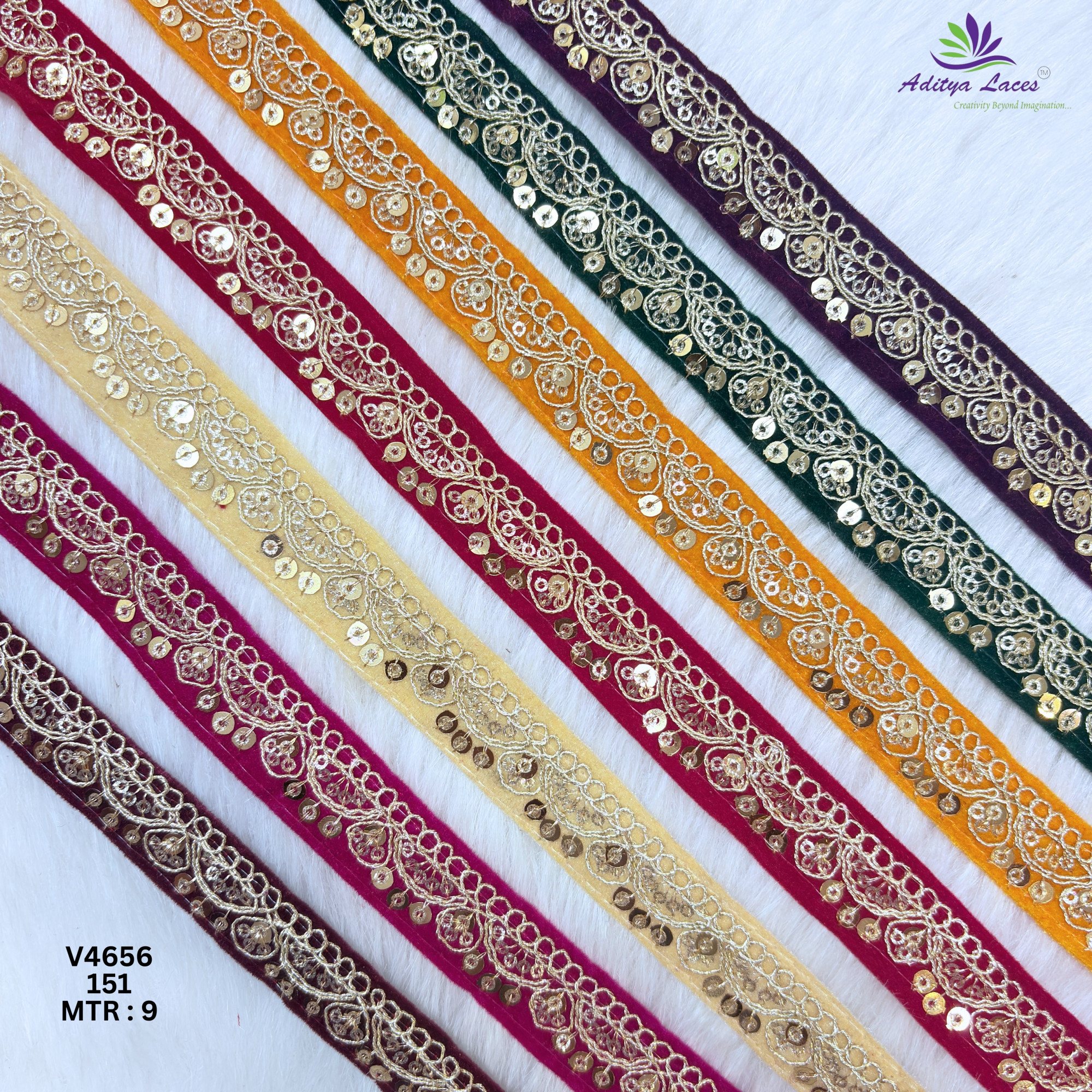 Designer Multicolor Velvet Scalloped Sequin Lace Border for Sarees Bridal Wear Floral Embroidery Fashion Trim