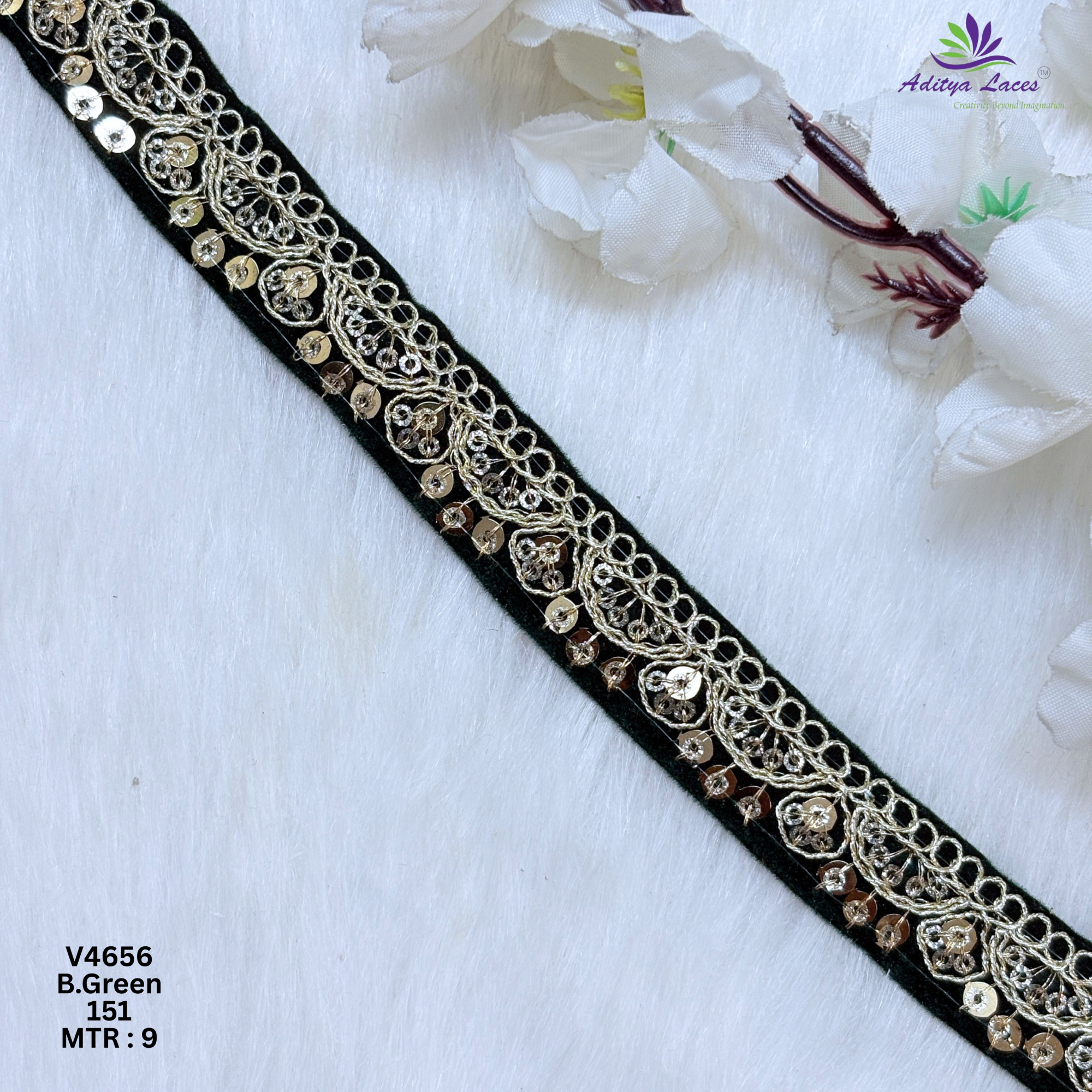 Designer Multicolor Velvet Scalloped Sequin Lace Border for Sarees Bridal Wear Floral Embroidery Fashion Trim