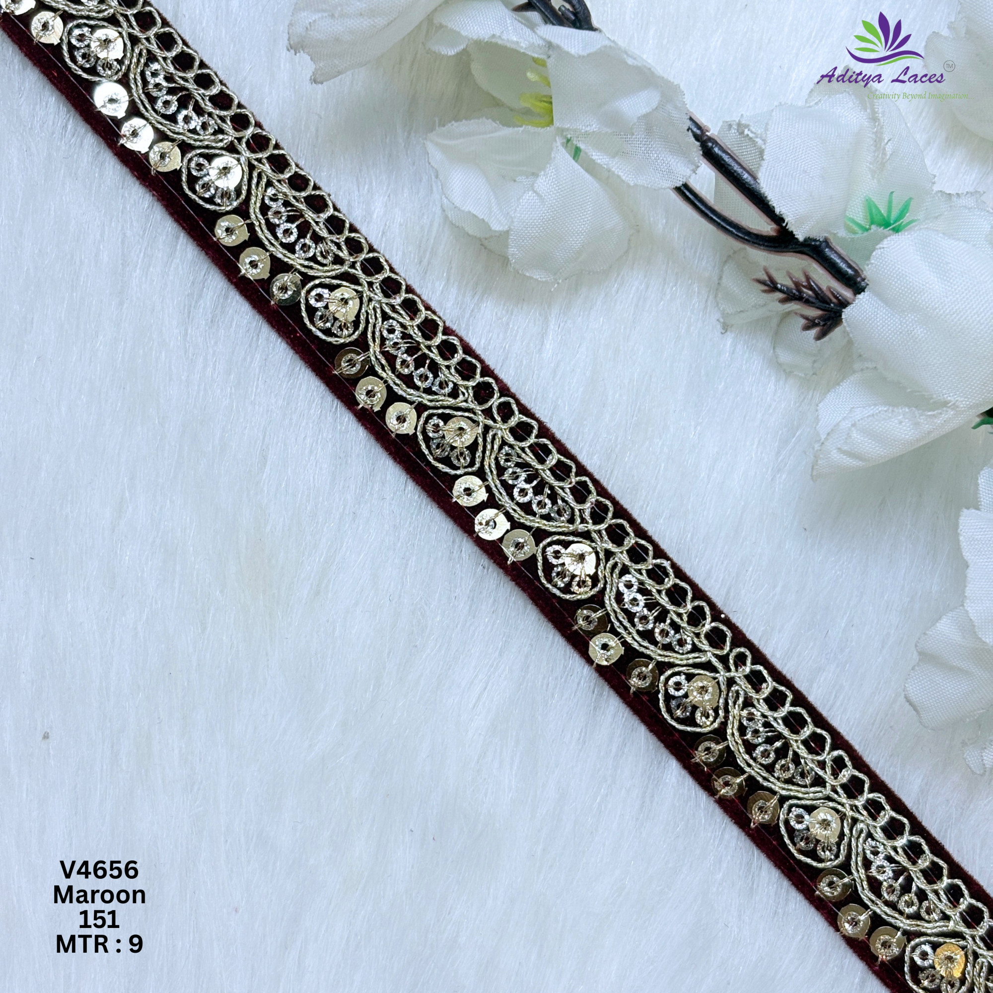 Designer Multicolor Velvet Scalloped Sequin Lace Border for Sarees Bridal Wear Floral Embroidery Fashion Trim