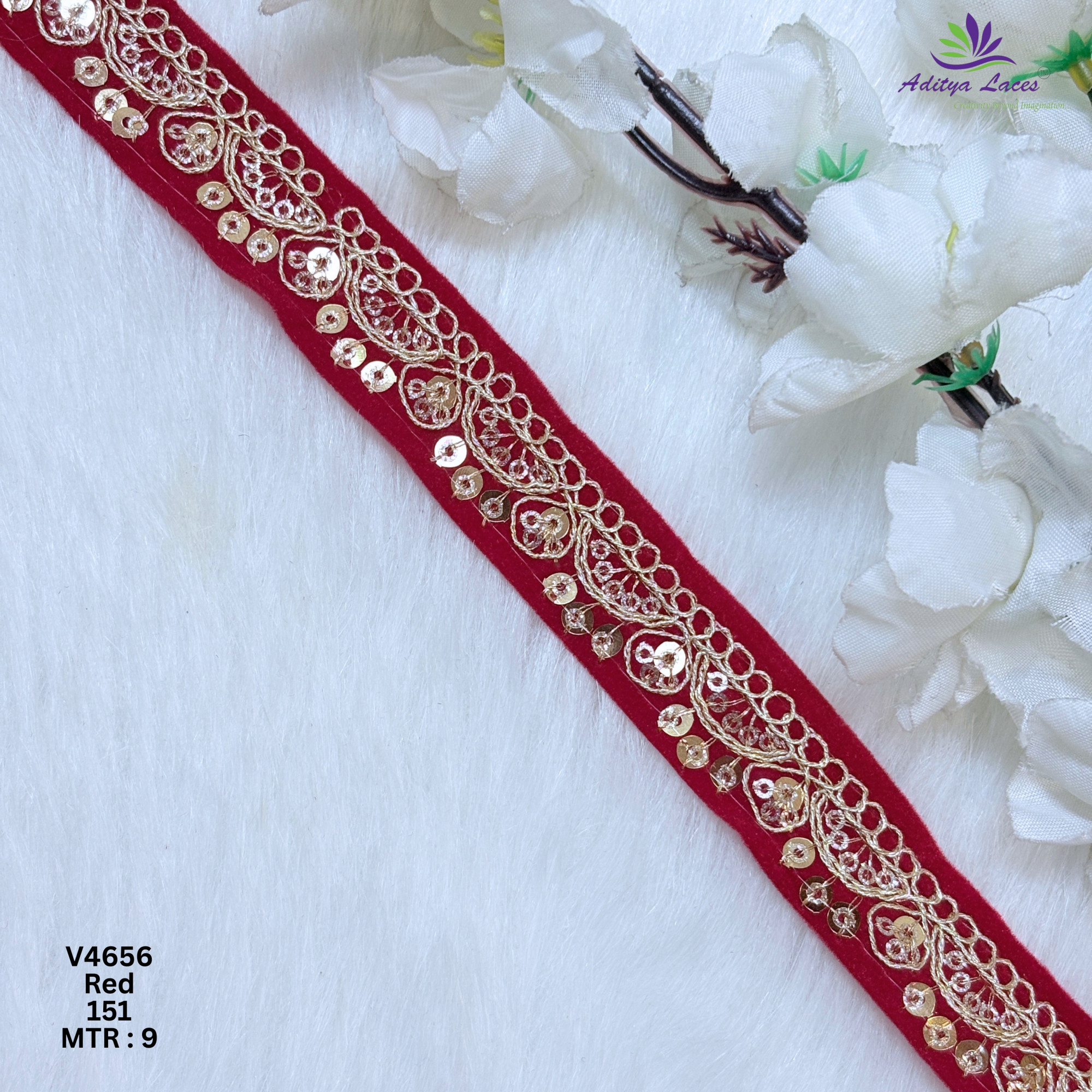 Designer Multicolor Velvet Scalloped Sequin Lace Border for Sarees Bridal Wear Floral Embroidery Fashion Trim