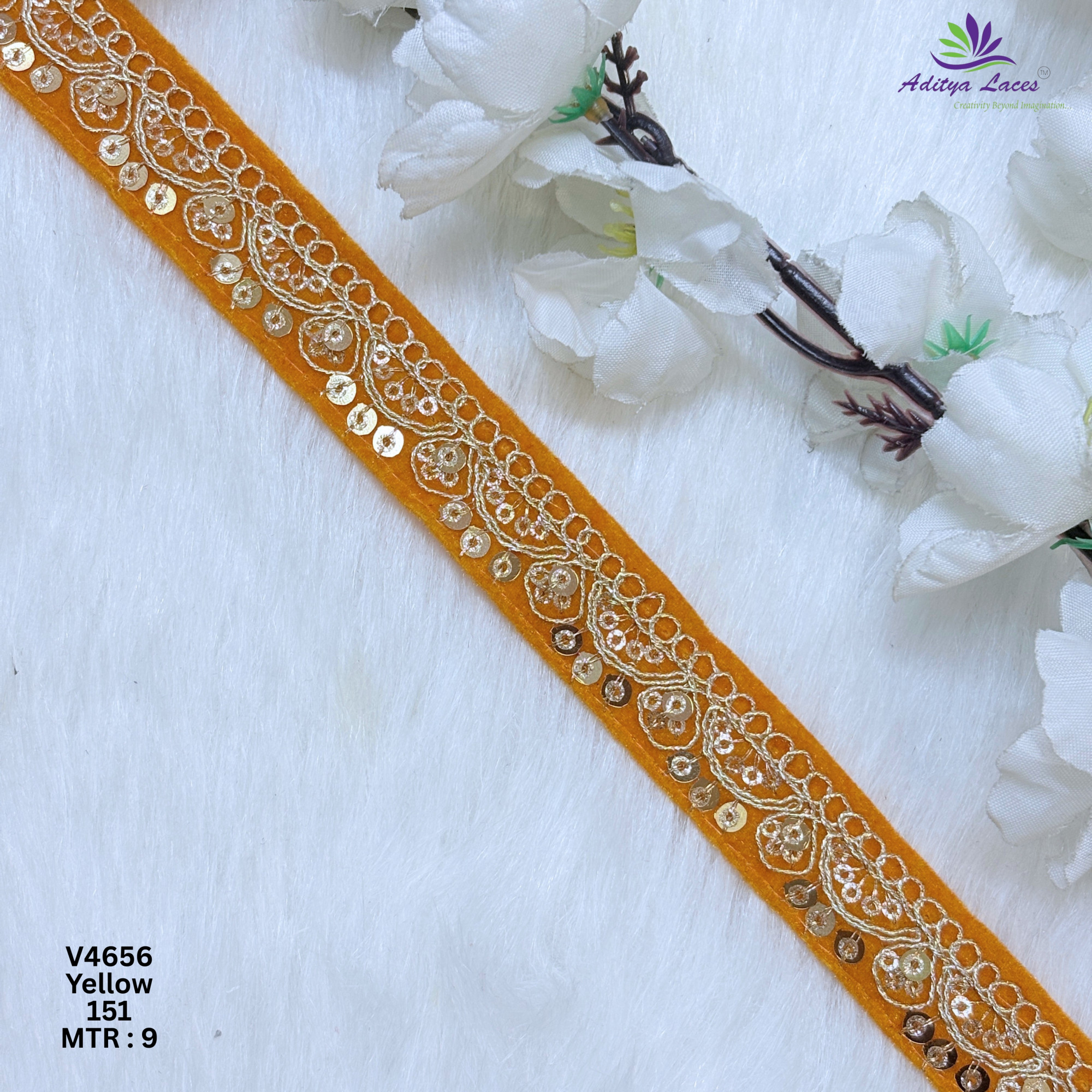 Designer Multicolor Velvet Scalloped Sequin Lace Border for Sarees Bridal Wear Floral Embroidery Fashion Trim