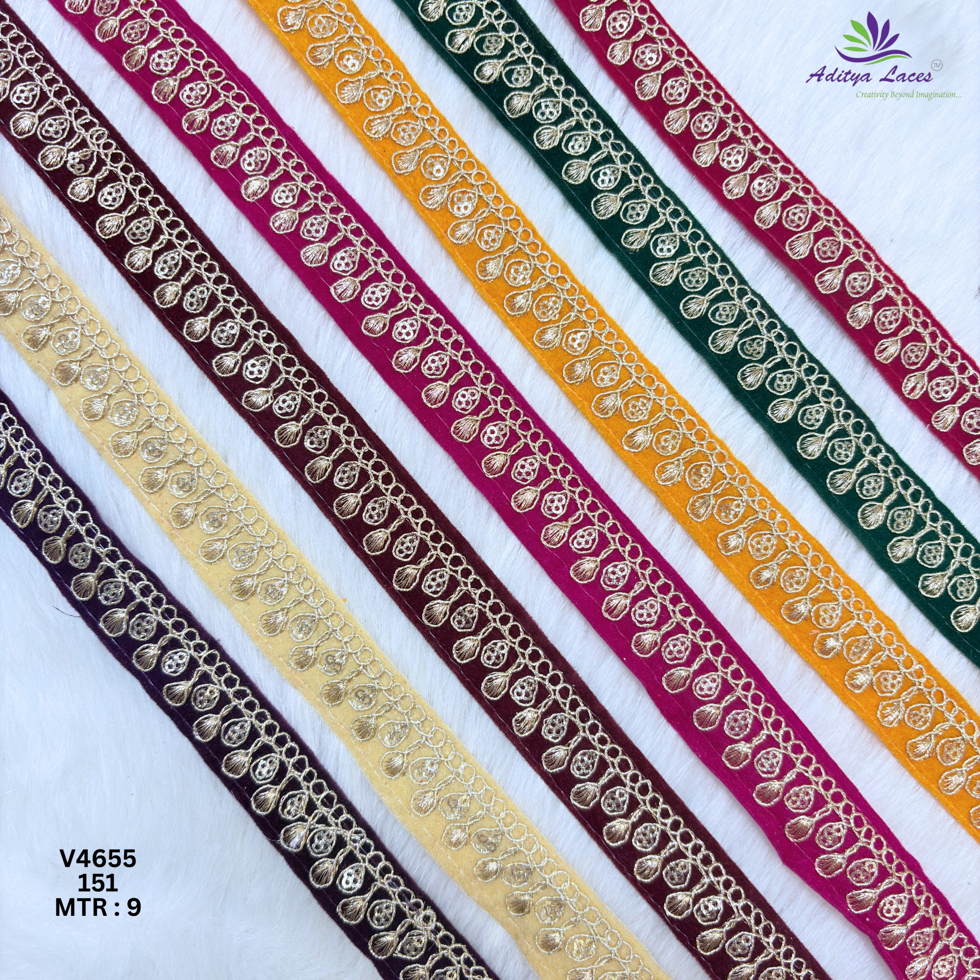 Designer Multicolor Velvet Teardrop Embroidery Lace Border for Sarees Bridal Wear Ethnic Fashion Trim V4655