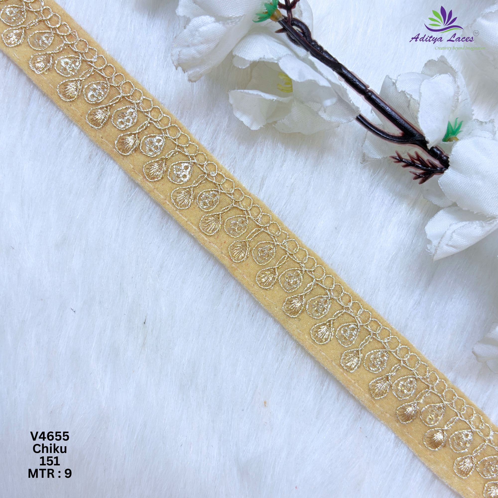 Designer Multicolor Velvet Teardrop Embroidery Lace Border for Sarees Bridal Wear Ethnic Fashion Trim V4655