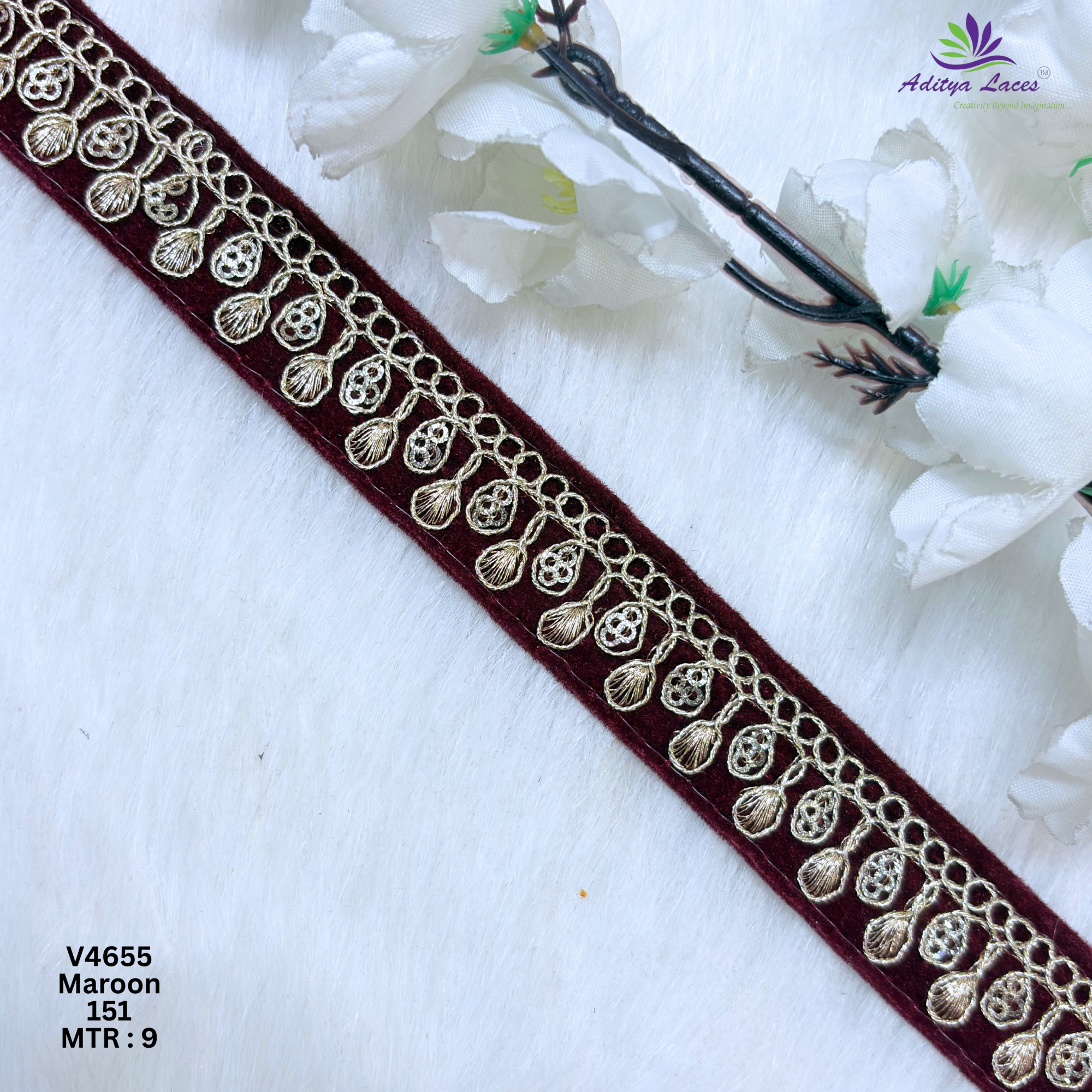 Designer Multicolor Velvet Teardrop Embroidery Lace Border for Sarees Bridal Wear Ethnic Fashion Trim V4655