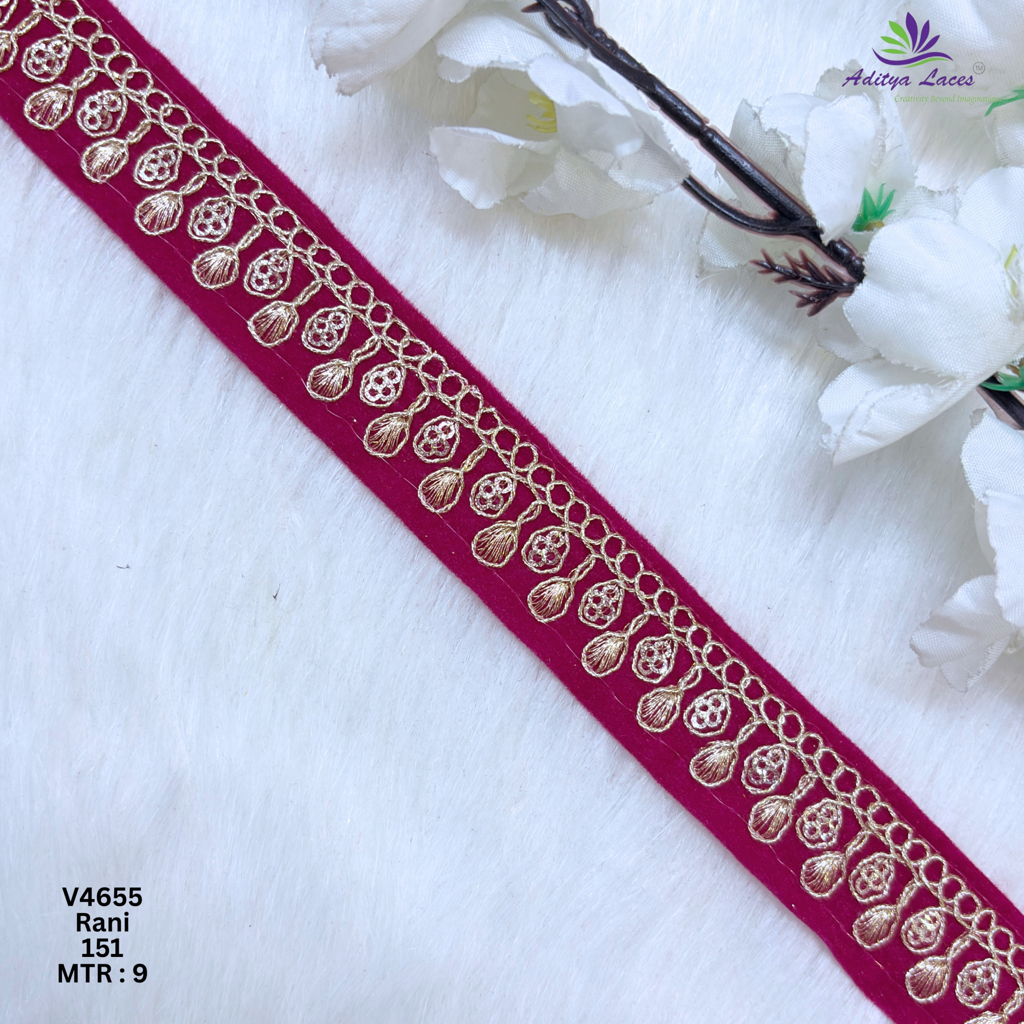 Designer Multicolor Velvet Teardrop Embroidery Lace Border for Sarees Bridal Wear Ethnic Fashion Trim V4655