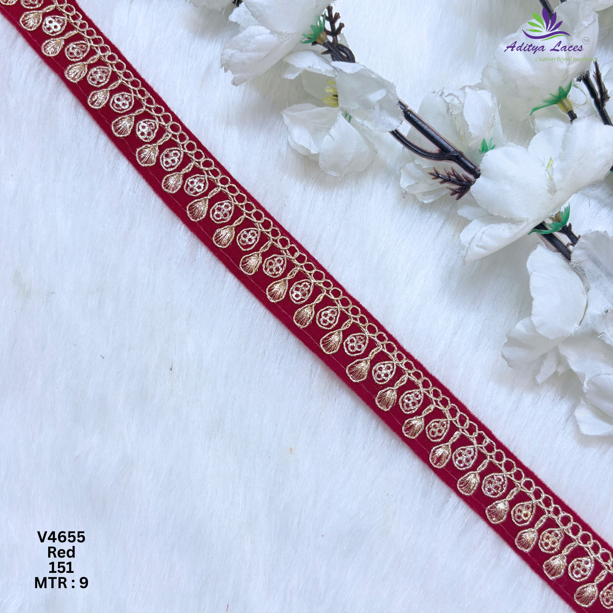 Designer Multicolor Velvet Teardrop Embroidery Lace Border for Sarees Bridal Wear Ethnic Fashion Trim V4655
