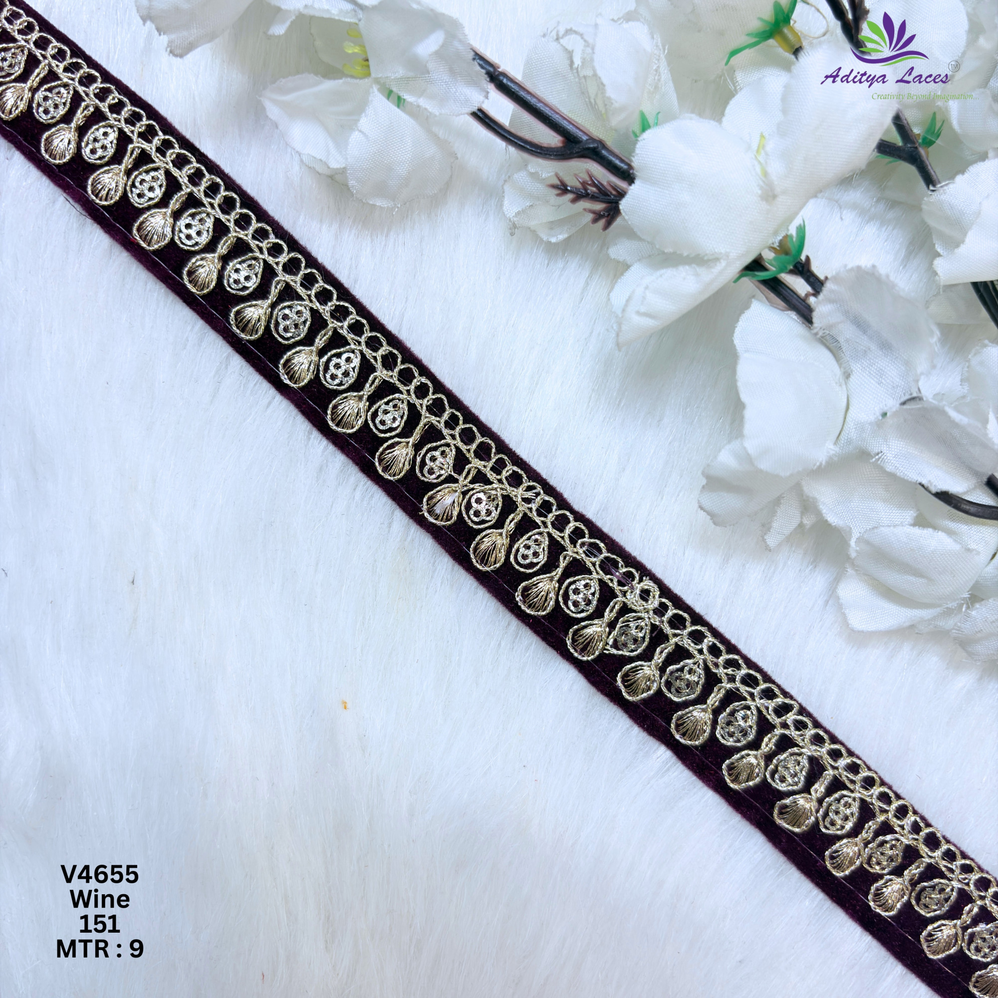 Designer Multicolor Velvet Teardrop Embroidery Lace Border for Sarees Bridal Wear Ethnic Fashion Trim V4655