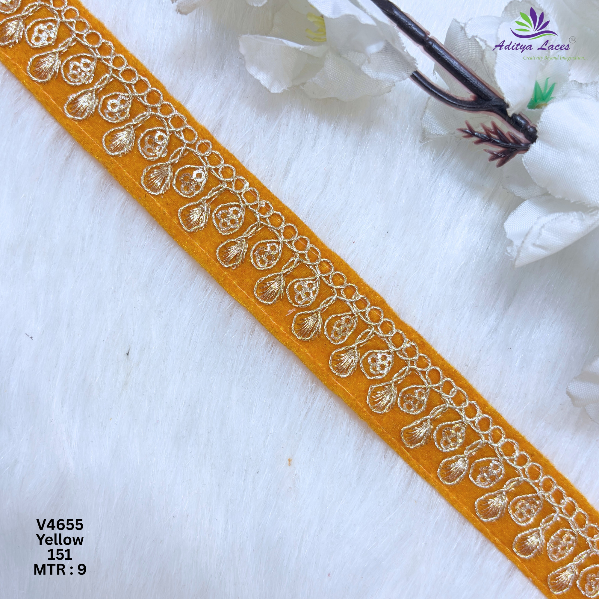 Designer Multicolor Velvet Teardrop Embroidery Lace Border for Sarees Bridal Wear Ethnic Fashion Trim V4655