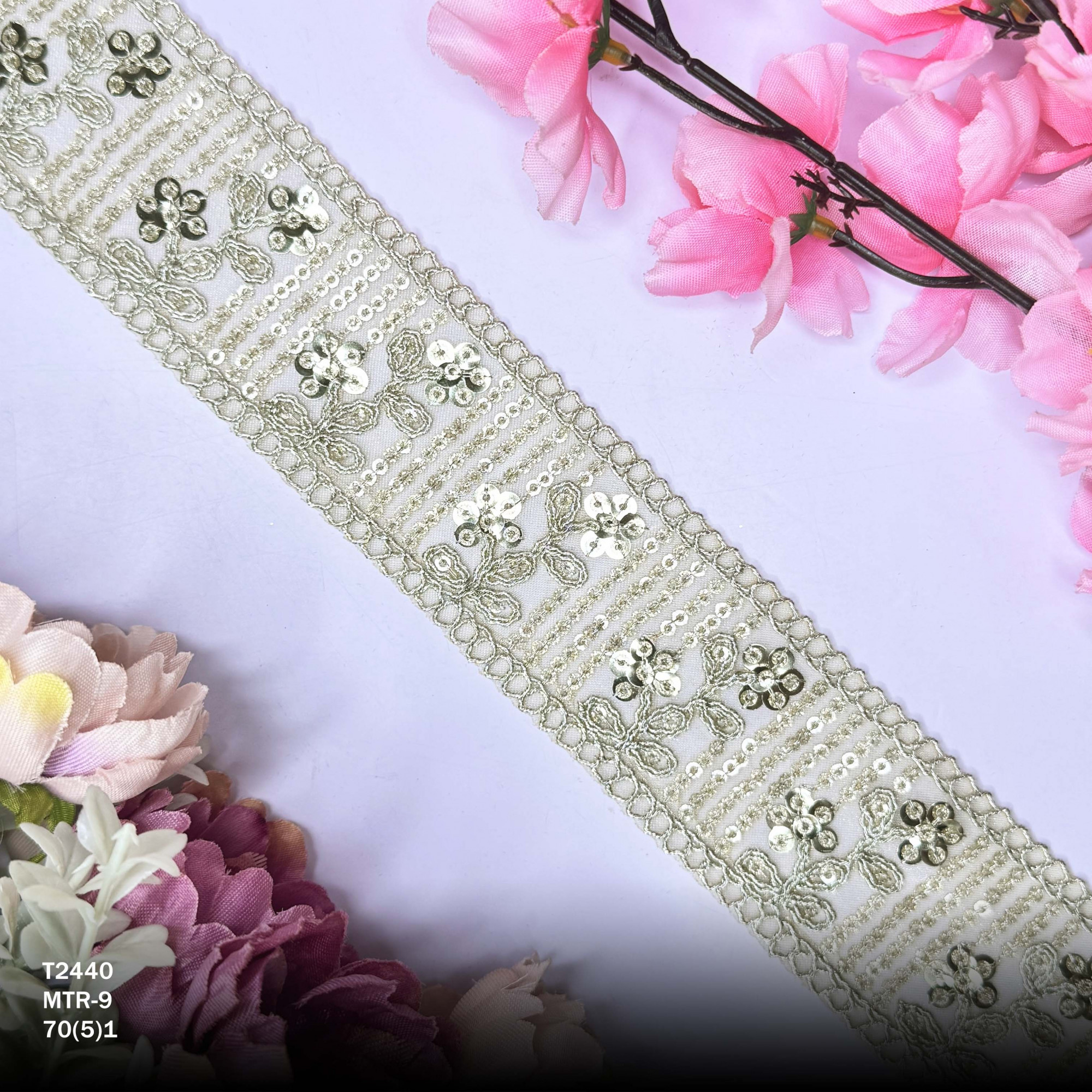 Pearl Copper Gold Embroidery Lace Trim for Saree Garments