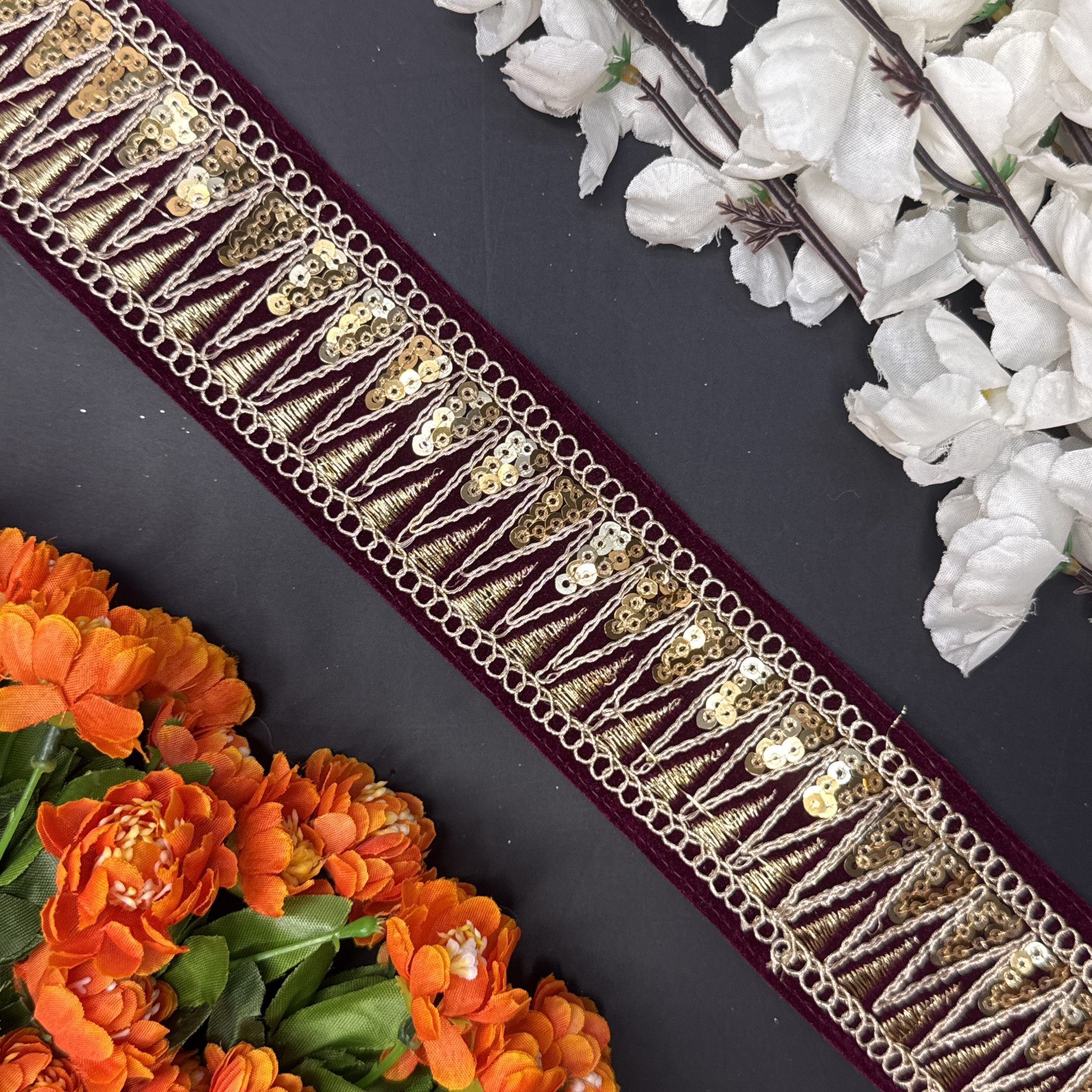 Decorative Velvet Lace Border Trim for Saree Lehenga Bridal Wear