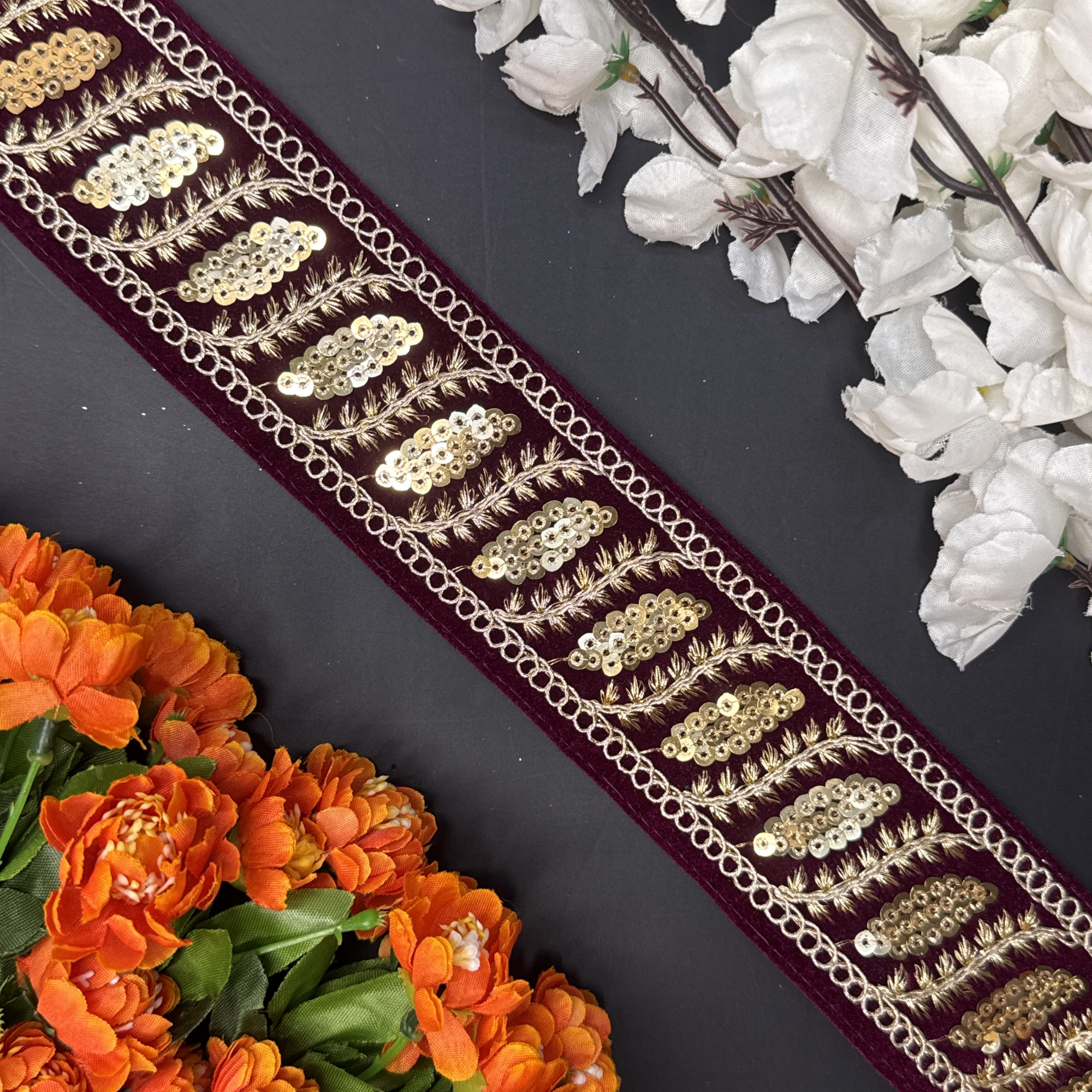 Decorative Velvet Lace Border Trim for Saree Lehenga Bridal Wear