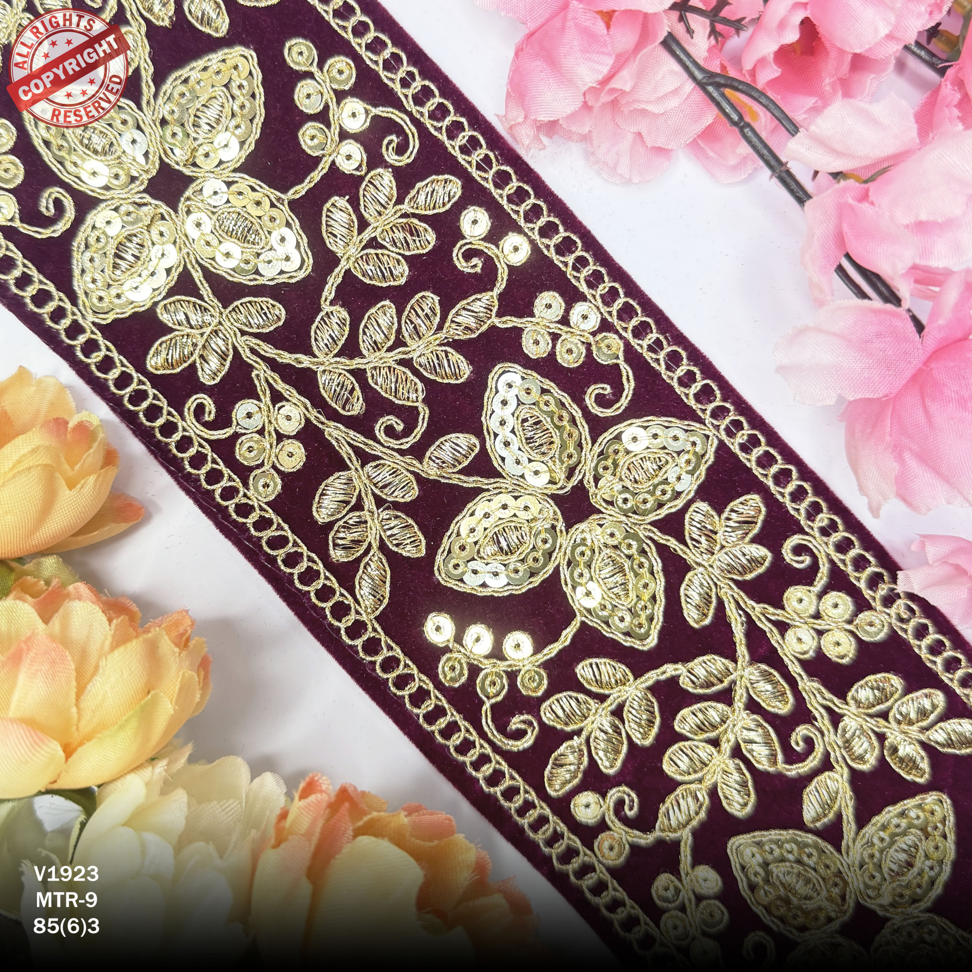 Luxury Velvet Lace Border Trim for Saree Lehenga Bridal Wear