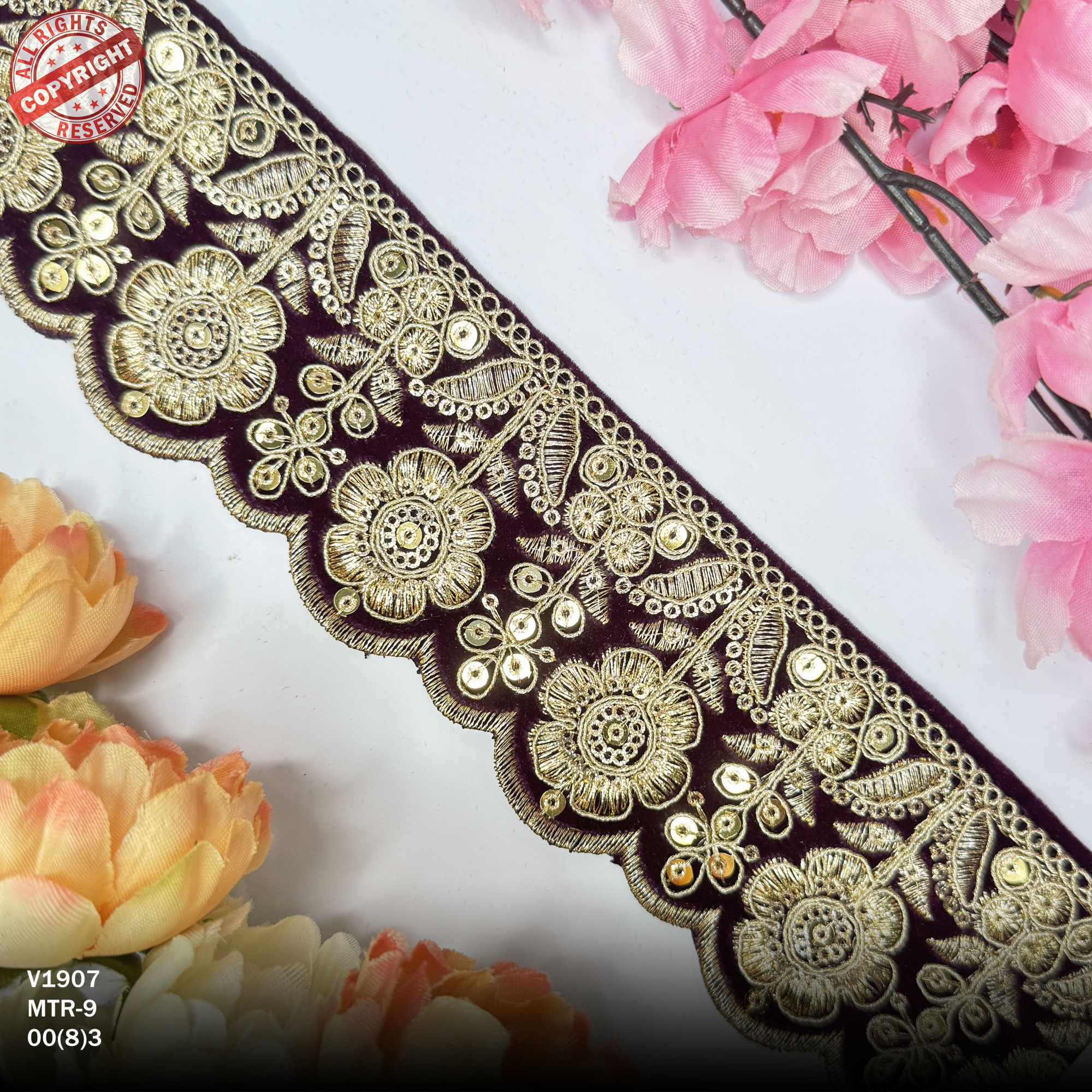 Designer Velvet Lace Border Trim for Saree Lehenga Bridal Wear