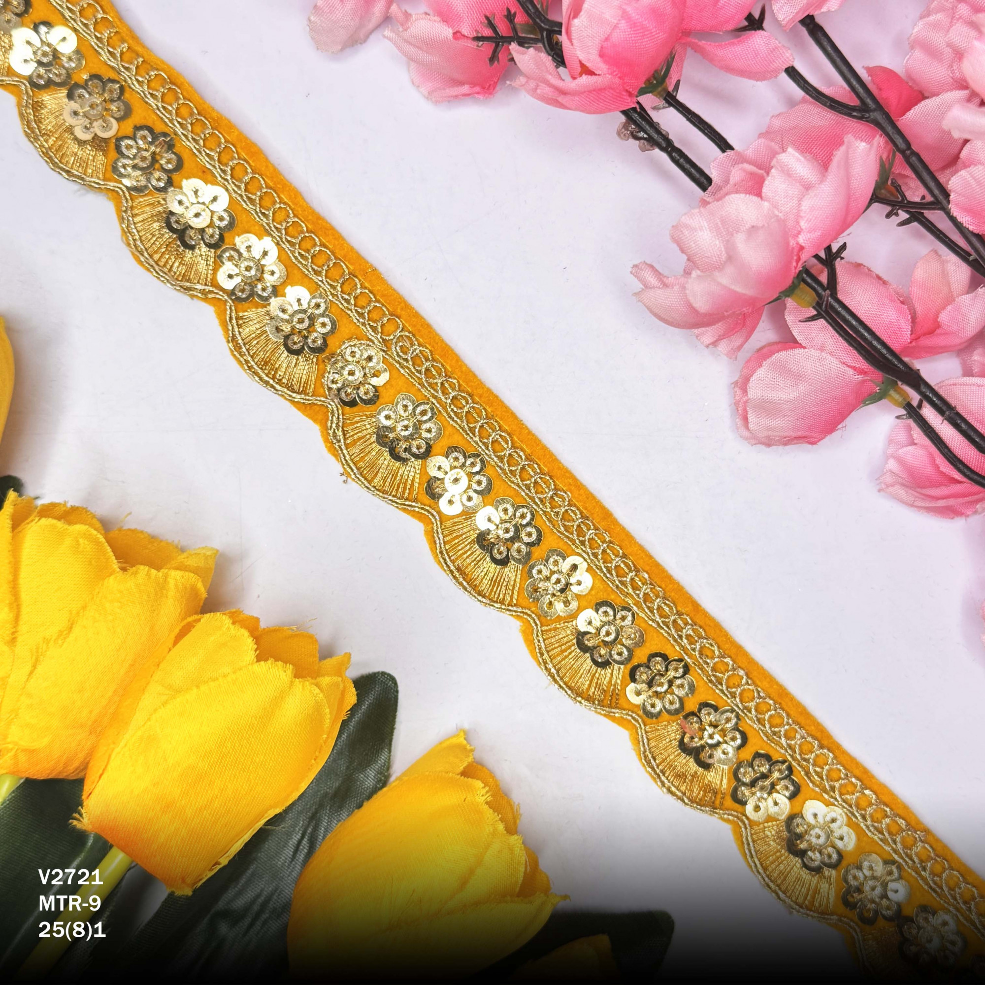 Fancy Velvet Lace Border Trim for Saree Lehenga Bridal Wear