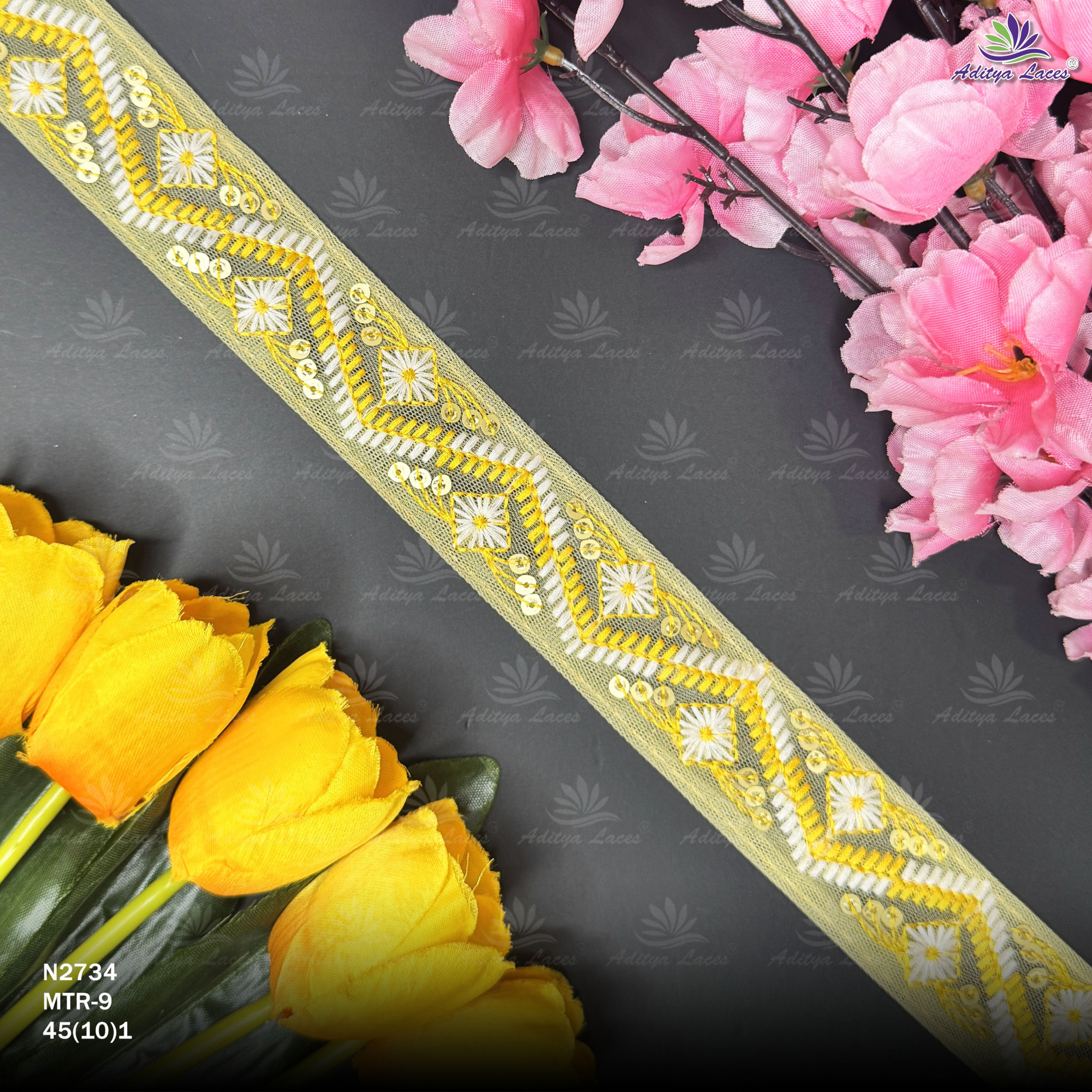 Decorative Embroidered Net Lace Border for Saree Bridal Wear