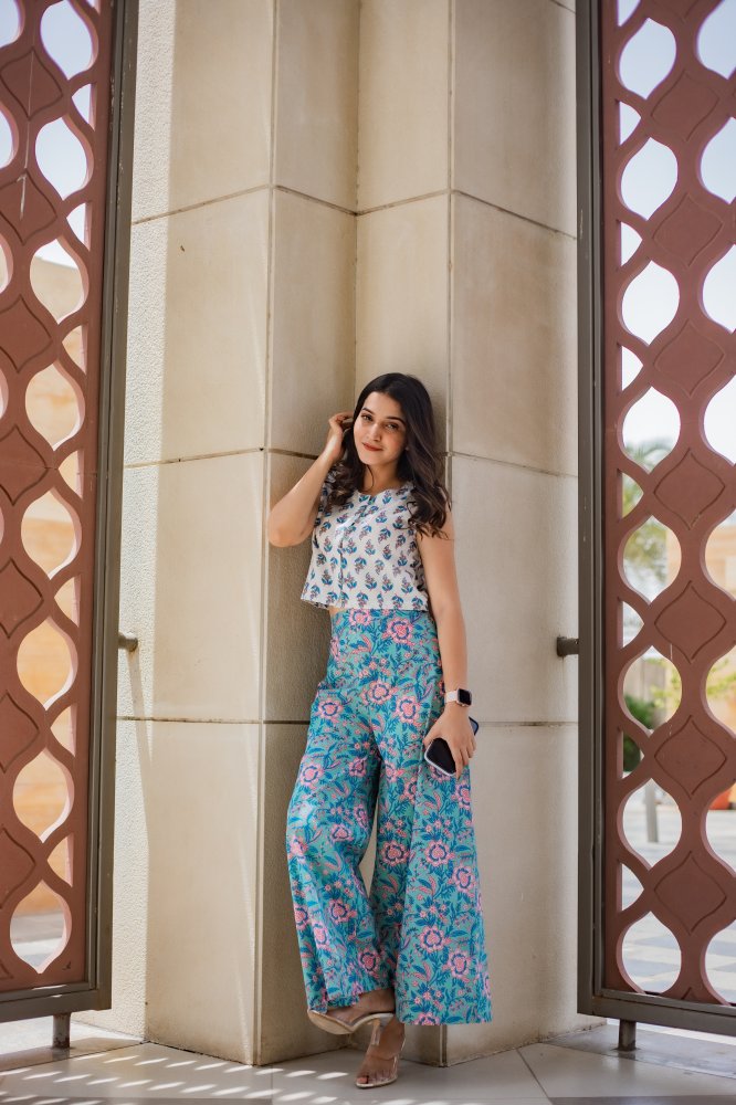 Block Print Crop Top Plazo