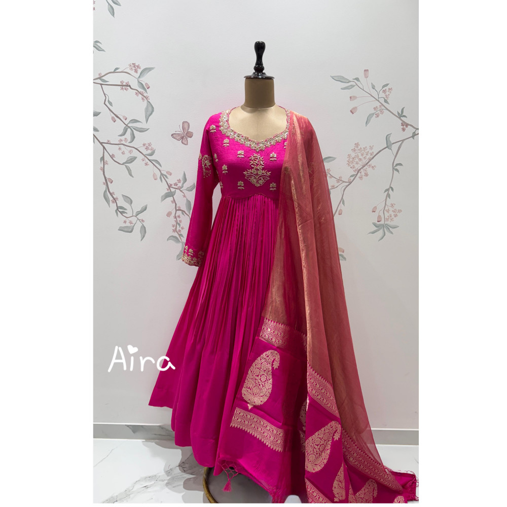 Image of Pink Tissue Banaras Dupatta Dress