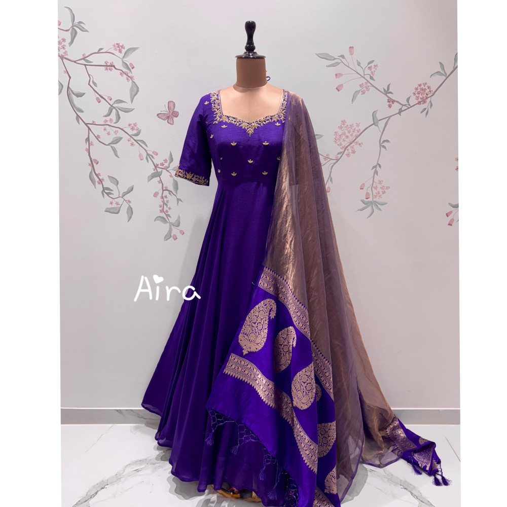 Image of Purple Tissue Banaras Dupatta Dress