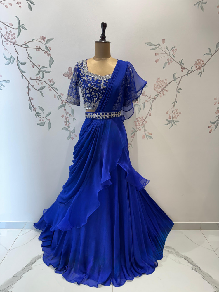 Image of Deep Royal Blue Drape Saree